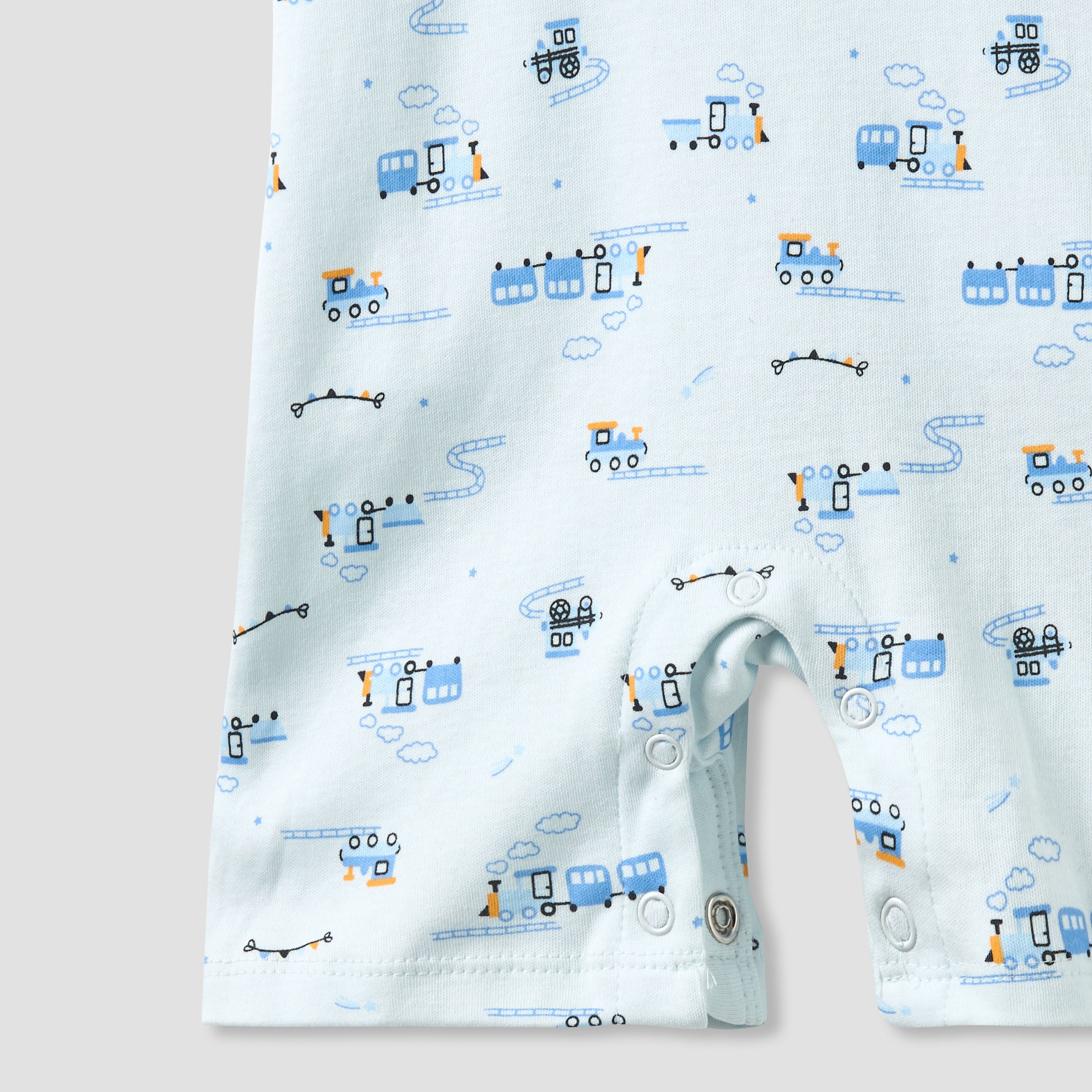 Juniors Crew Neck Short Sleeve T-shirt and Dungaree Set with Train Print