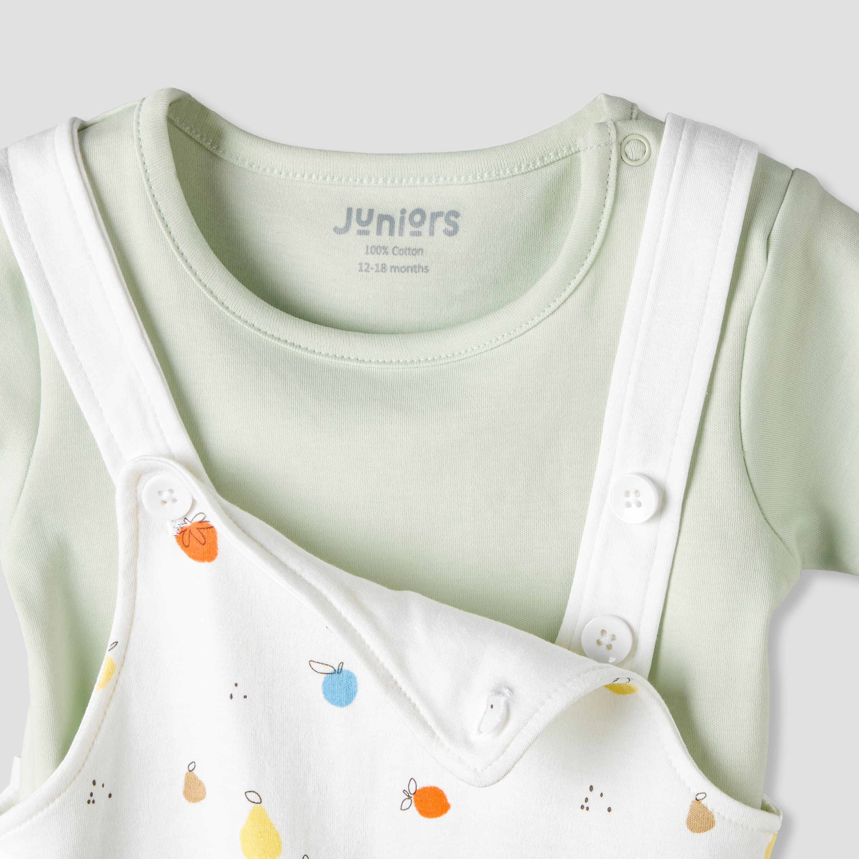 Juniors Short Sleeves T-shirt and Dungaree Set with Fruit Print