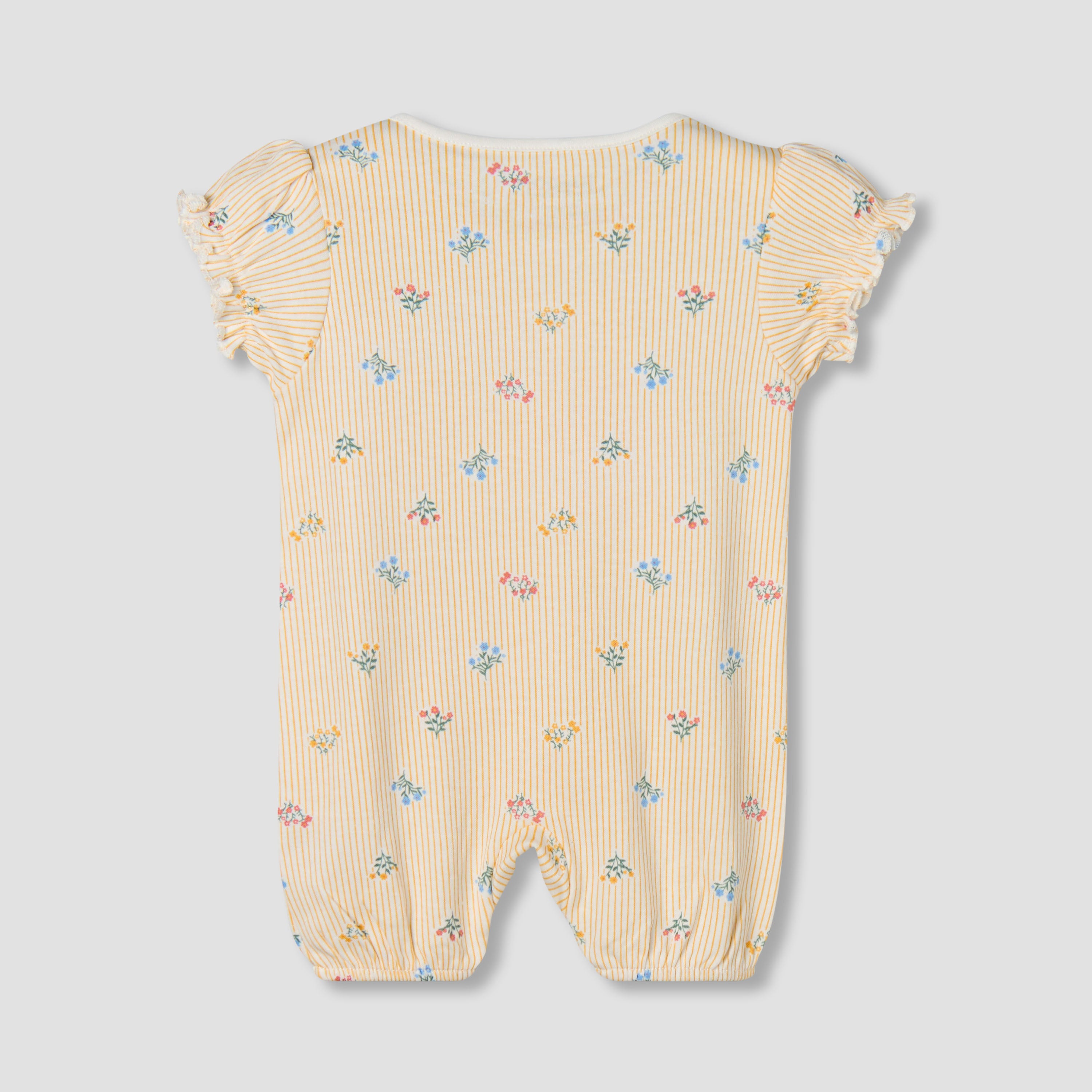 Juniors Round Neck Short Sleeves Romper with Floral Stripe Print