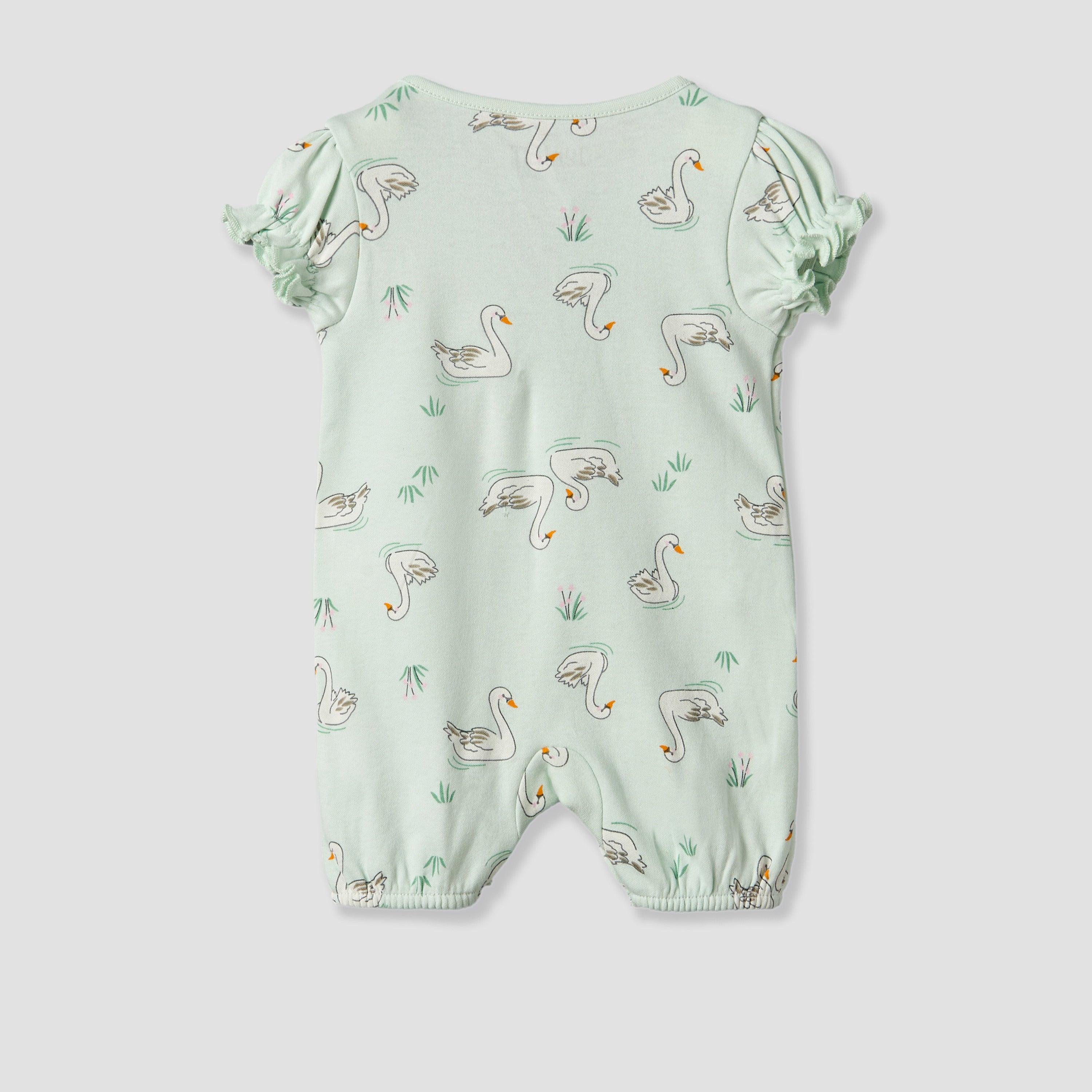 Juniors Round Neck Short Sleeves Romper with Swan Print