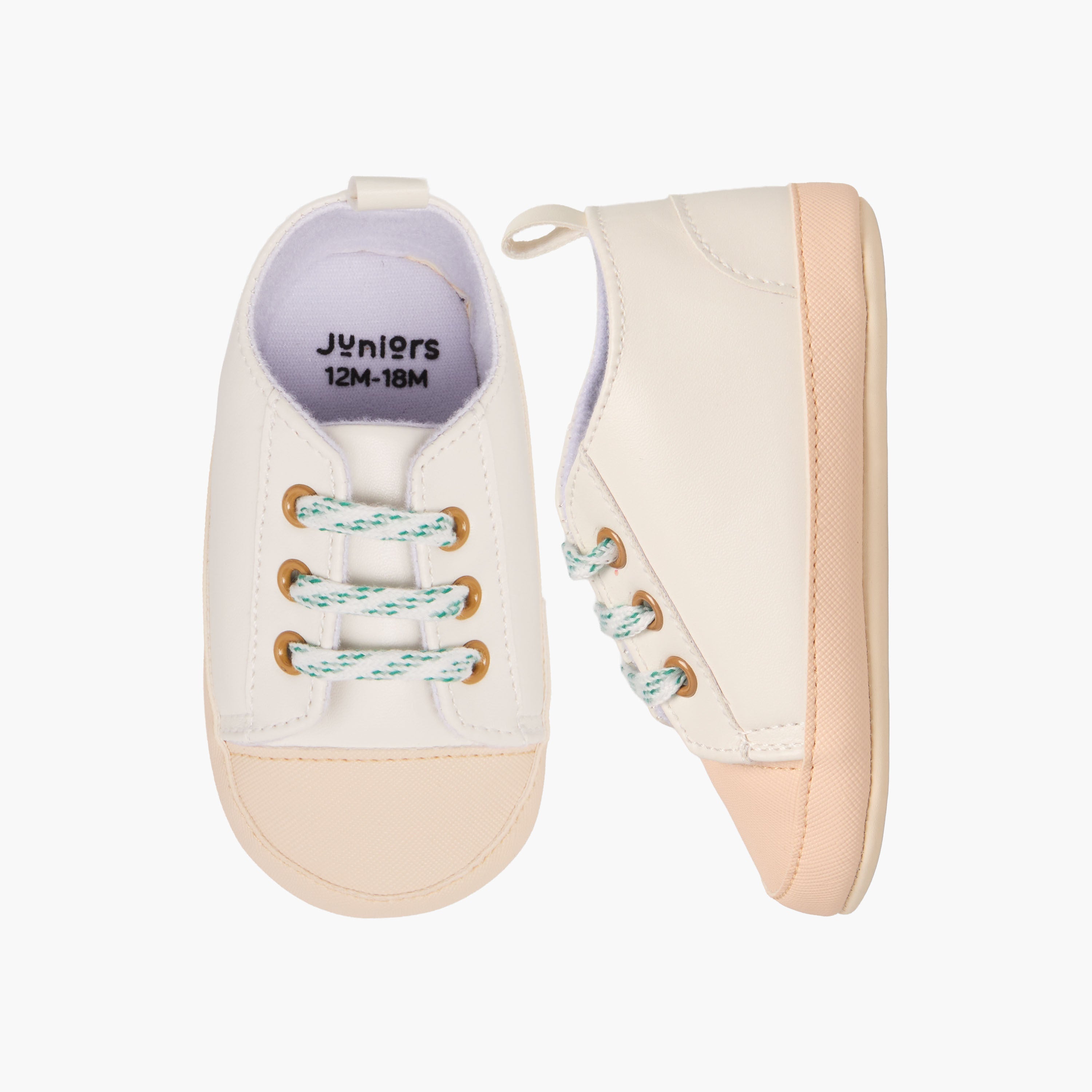 Juniors Booties with Lace-Up Closure, Colourblock - White / 18-24 mths
