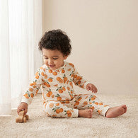Juniors Cotton Crew Neck Long Sleeves Sleepsuit with Orange Print-undefined-image-1