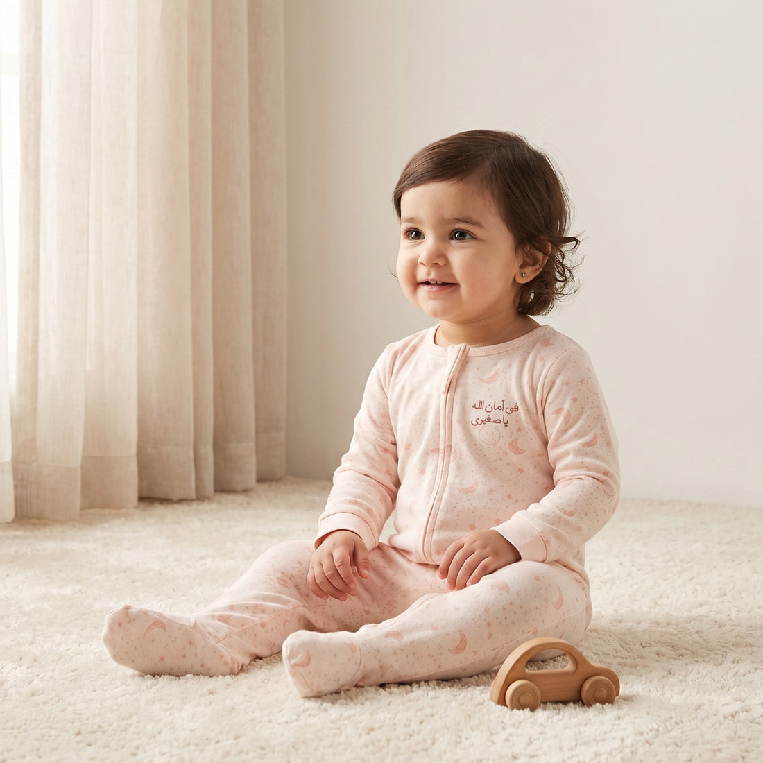 Juniors Cotton Round Neck Long Sleeves Sleepsuit with Zip Closure - Pink / 12-18 mths