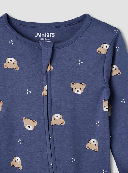 Juniors Cotton Round Neck Long Sleeve Sleepsuit with Zip Closure-baby-boys-clothing-nightwear-sleepsuits-image-3