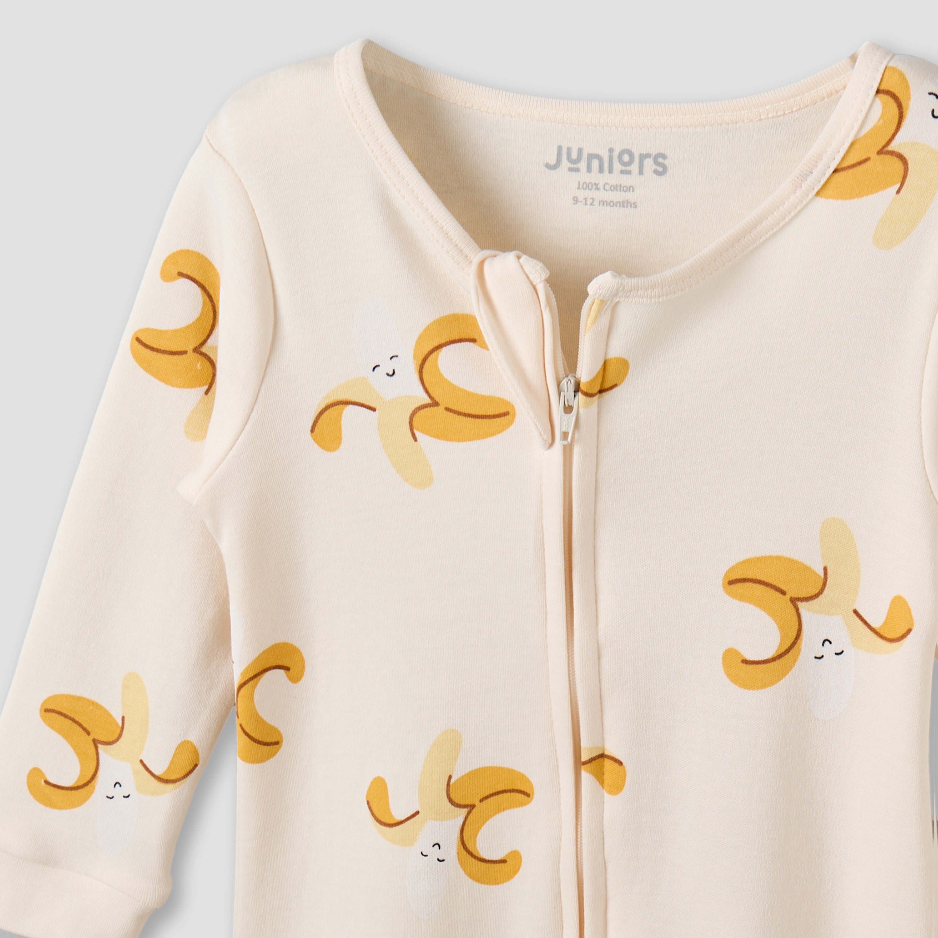 Juniors Cotton Crew Neck Long Sleeves Sleepsuit with Zip Closure