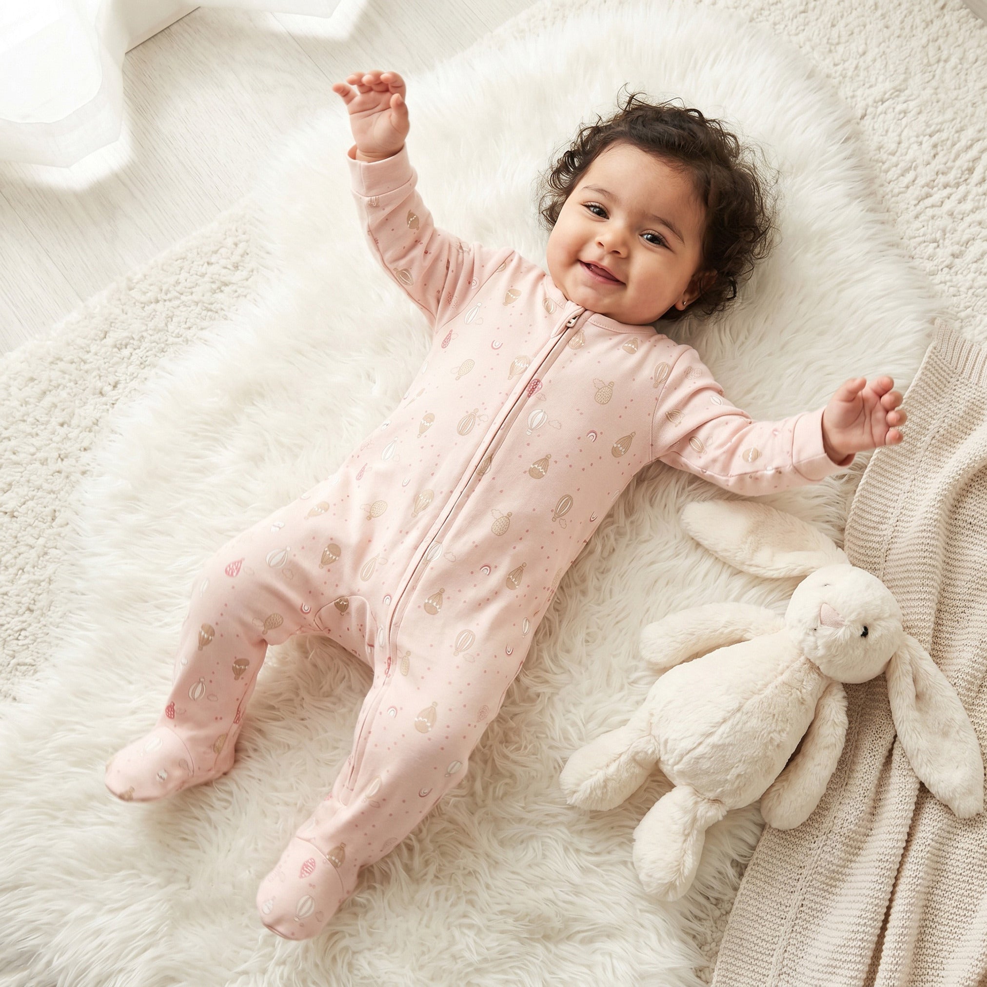 Juniors Cotton Crew Neck Long Sleeves Sleepsuit with Hot Air Balloon Print