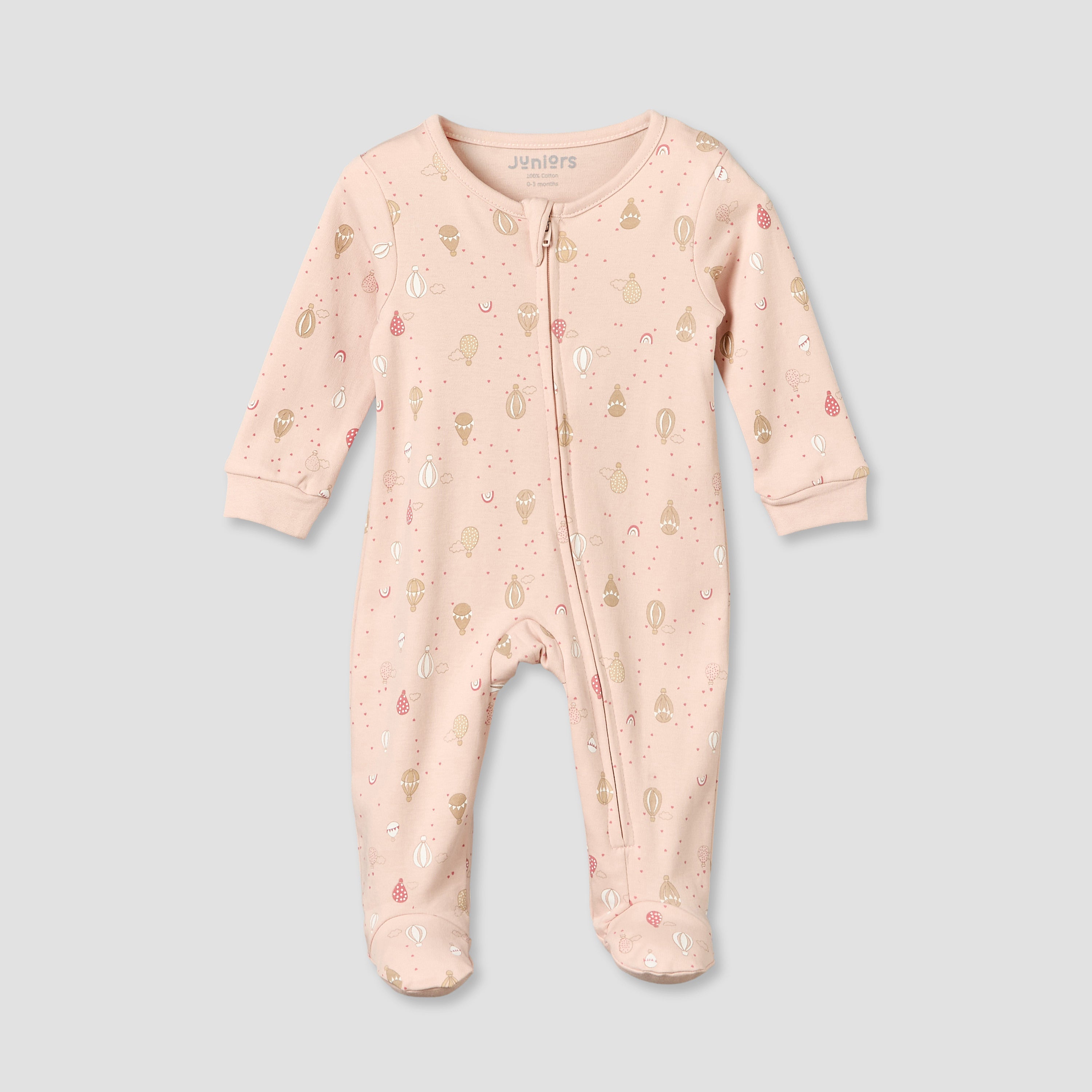 Juniors Cotton Crew Neck Long Sleeves Sleepsuit with Hot Air Balloon Print