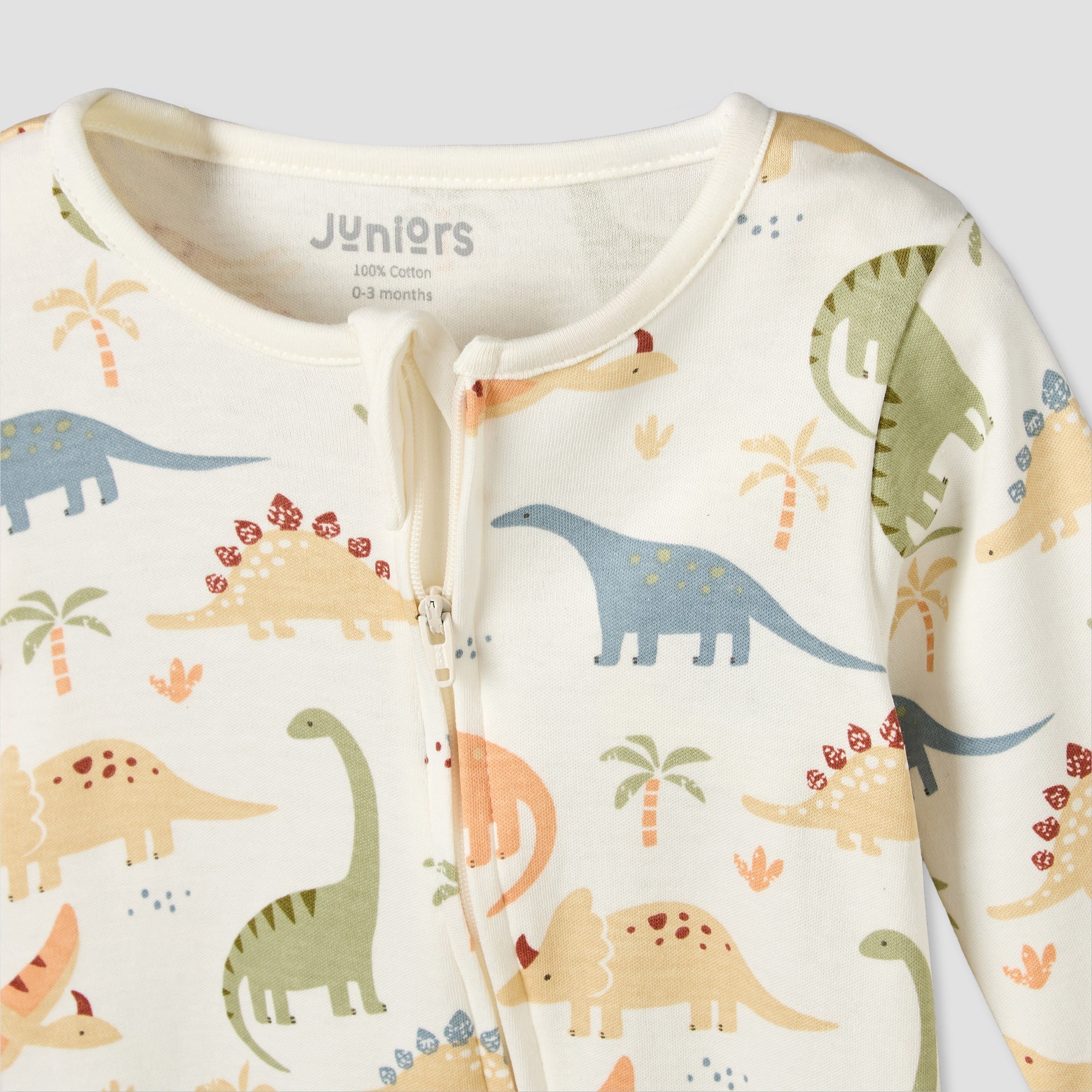 Juniors Cotton Crew Neck Long Sleeves Sleepsuit with Dinosaur Print