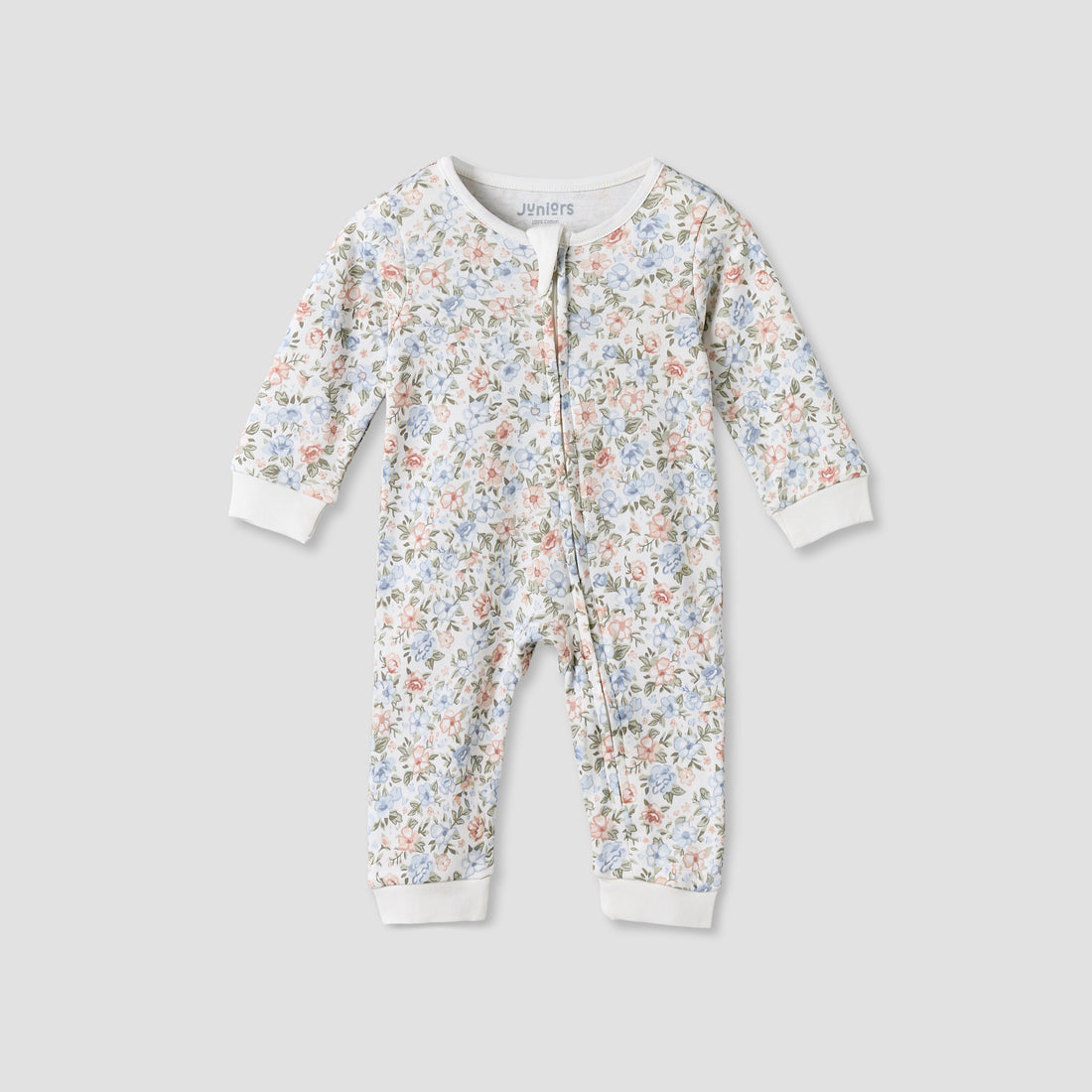 Juniors Cotton Round Neck Long Sleeves Sleepsuit with Floral Print - Multicolour / 12-18 mths