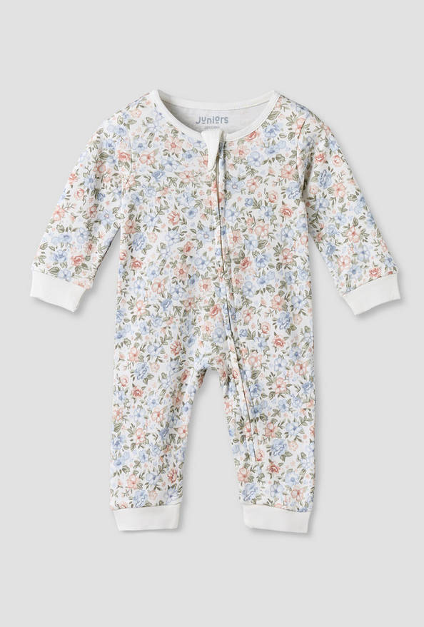 Juniors Cotton Round Neck Long Sleeves Sleepsuit with Floral Print