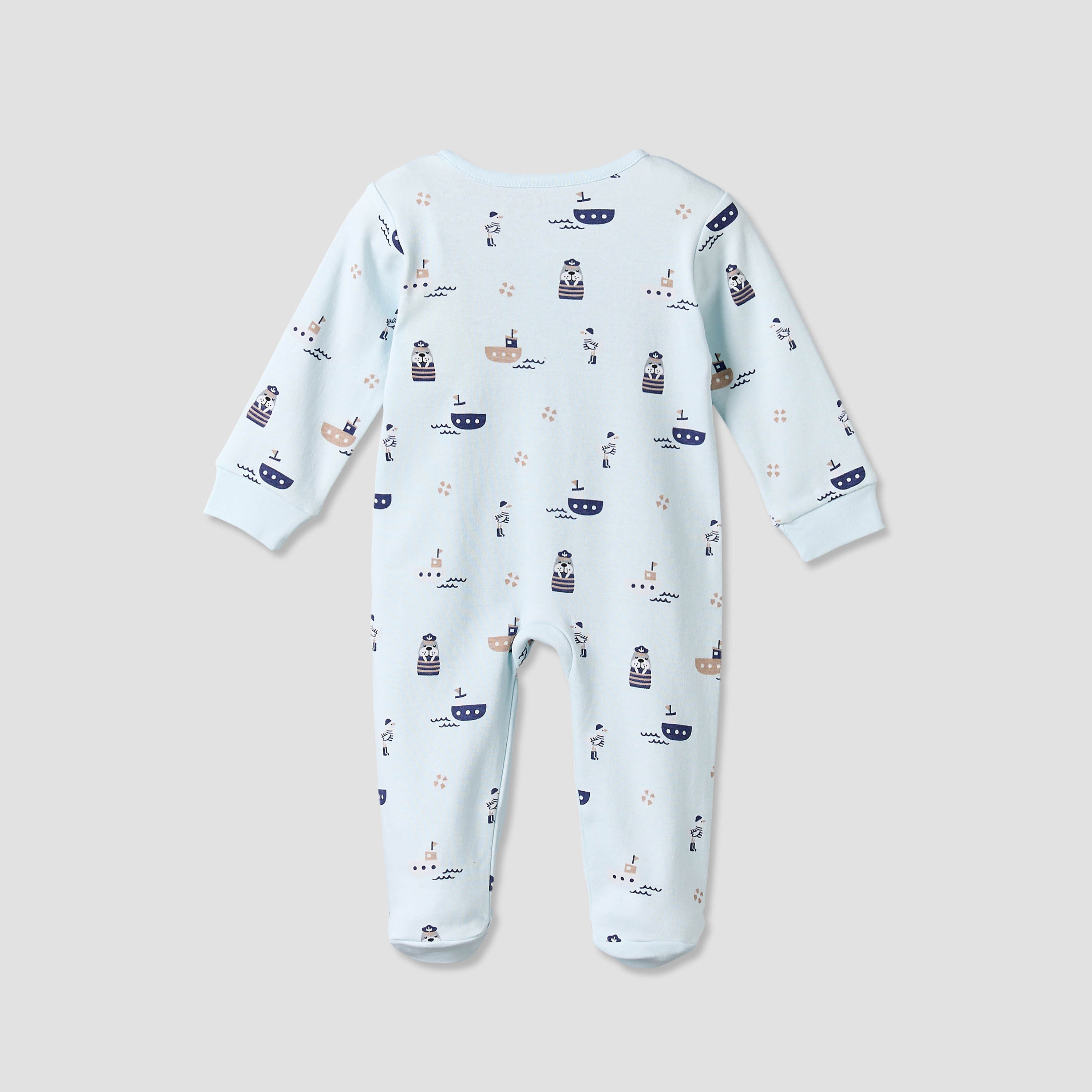 Juniors Cotton Crew Neck Long Sleeves Sleepsuit with Nautical Print