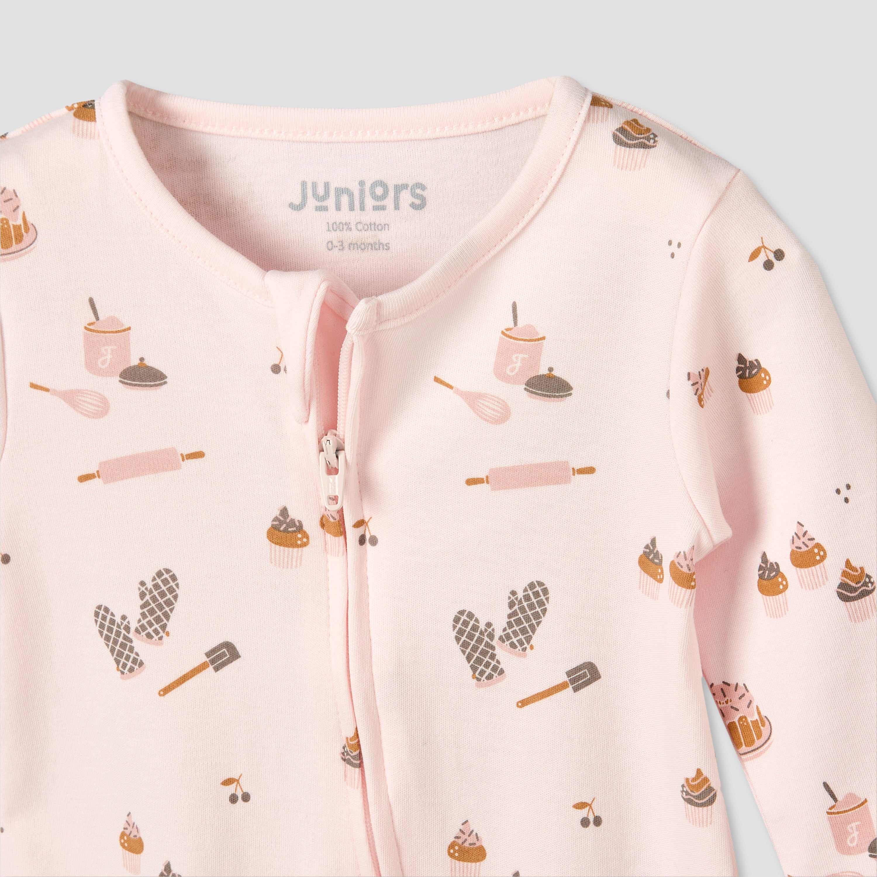 Juniors Cotton Round Neck Long Sleeves Sleepsuit with Zip Closure