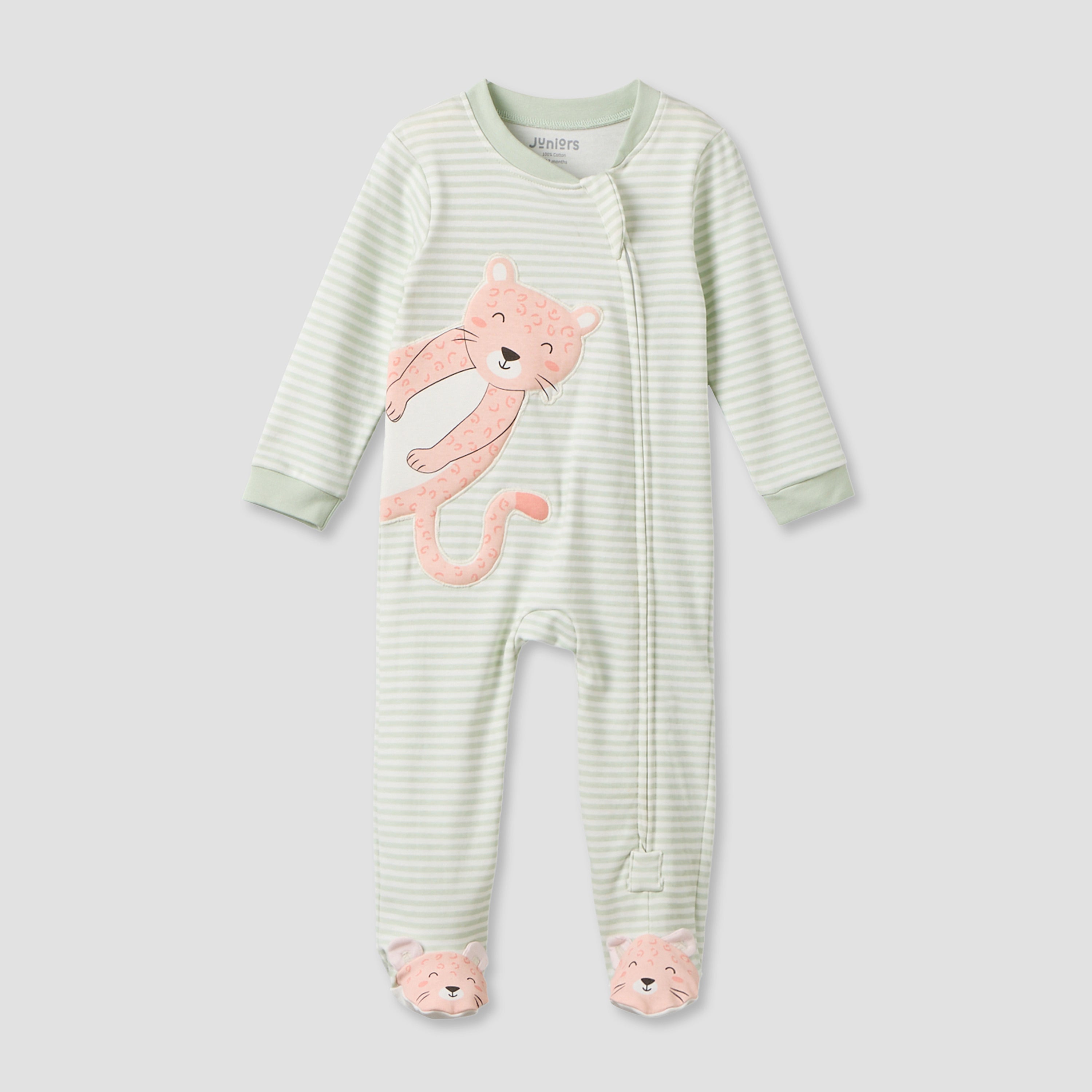 Juniors Cotton Mandarin Collar Long Sleeves Sleepsuit with Zip Closure
