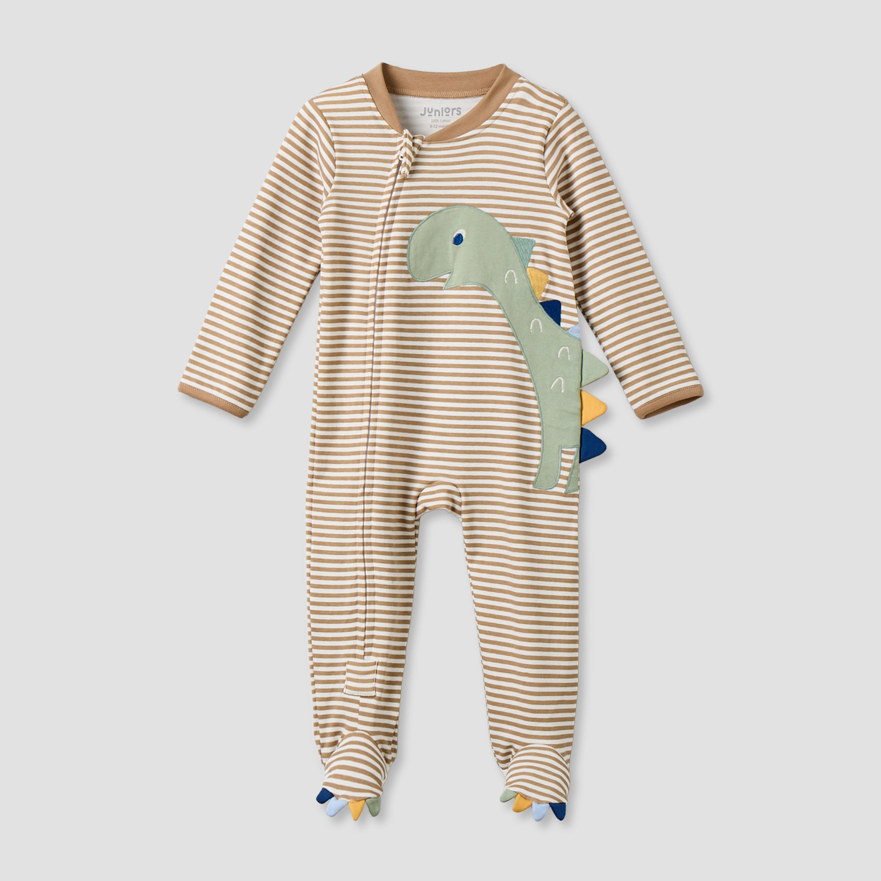 Juniors Cotton Mandarin Collar Long Sleeves Sleepsuit with Zip Closure