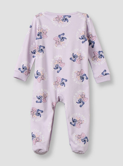 Disney Cotton Round Neck Long Sleeves Sleepsuit with Stitch and Angel Print-baby-girls-clothing-nightwear-sleepsuits-image-2