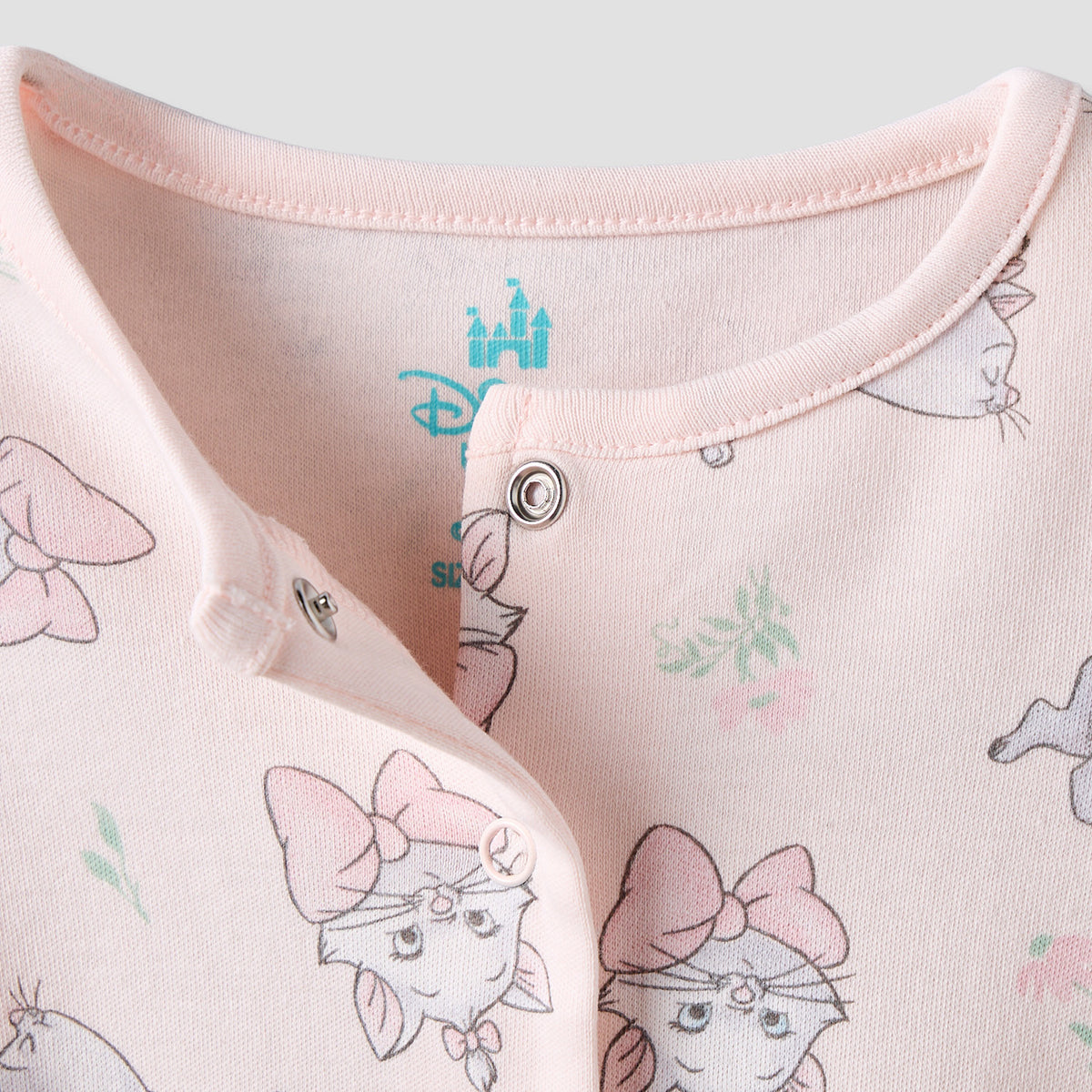 Disney Cotton Crew Neck Long Sleeves Sleepsuit with Marie Print