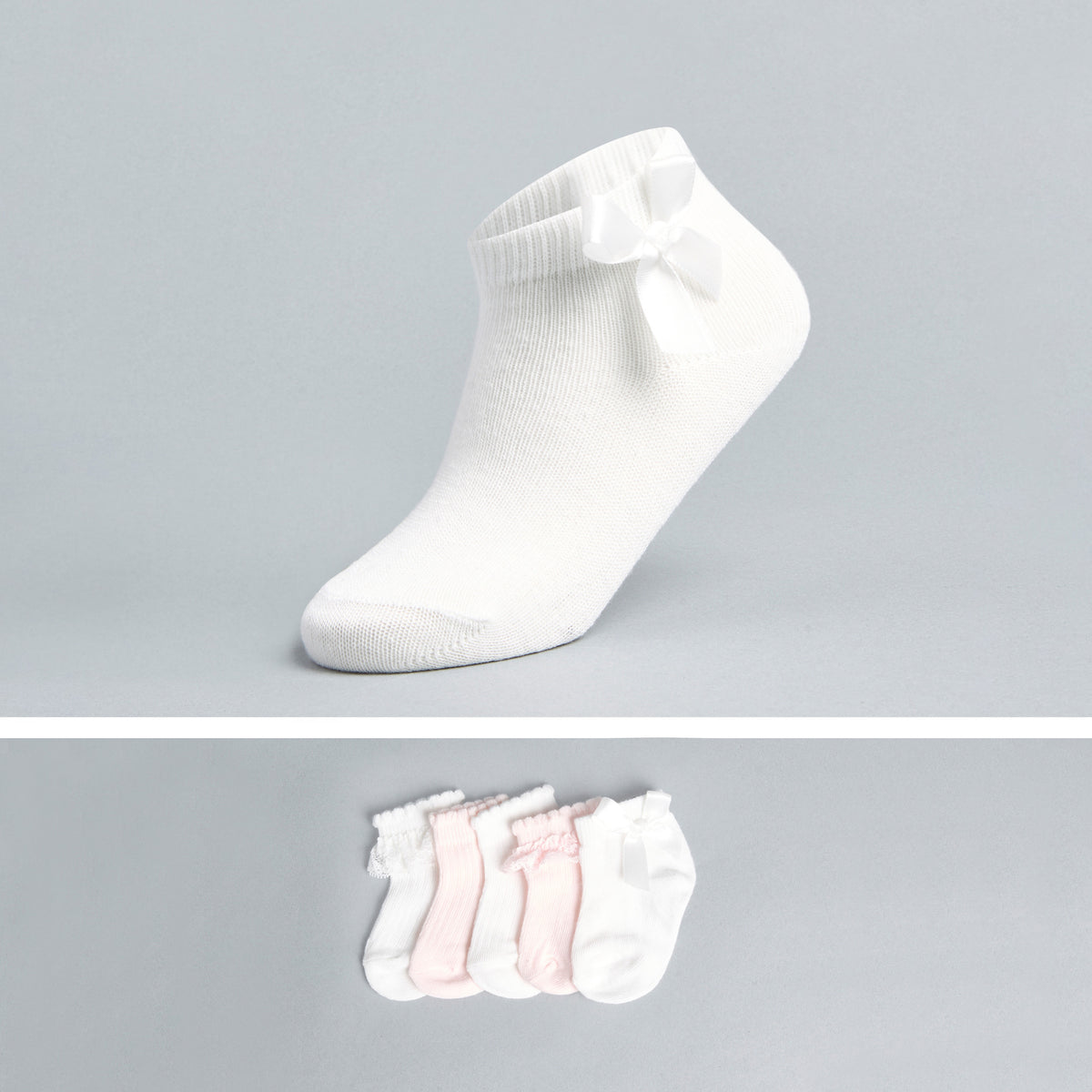 Pack of 5 - Bow Embellished Ankle Length Socks