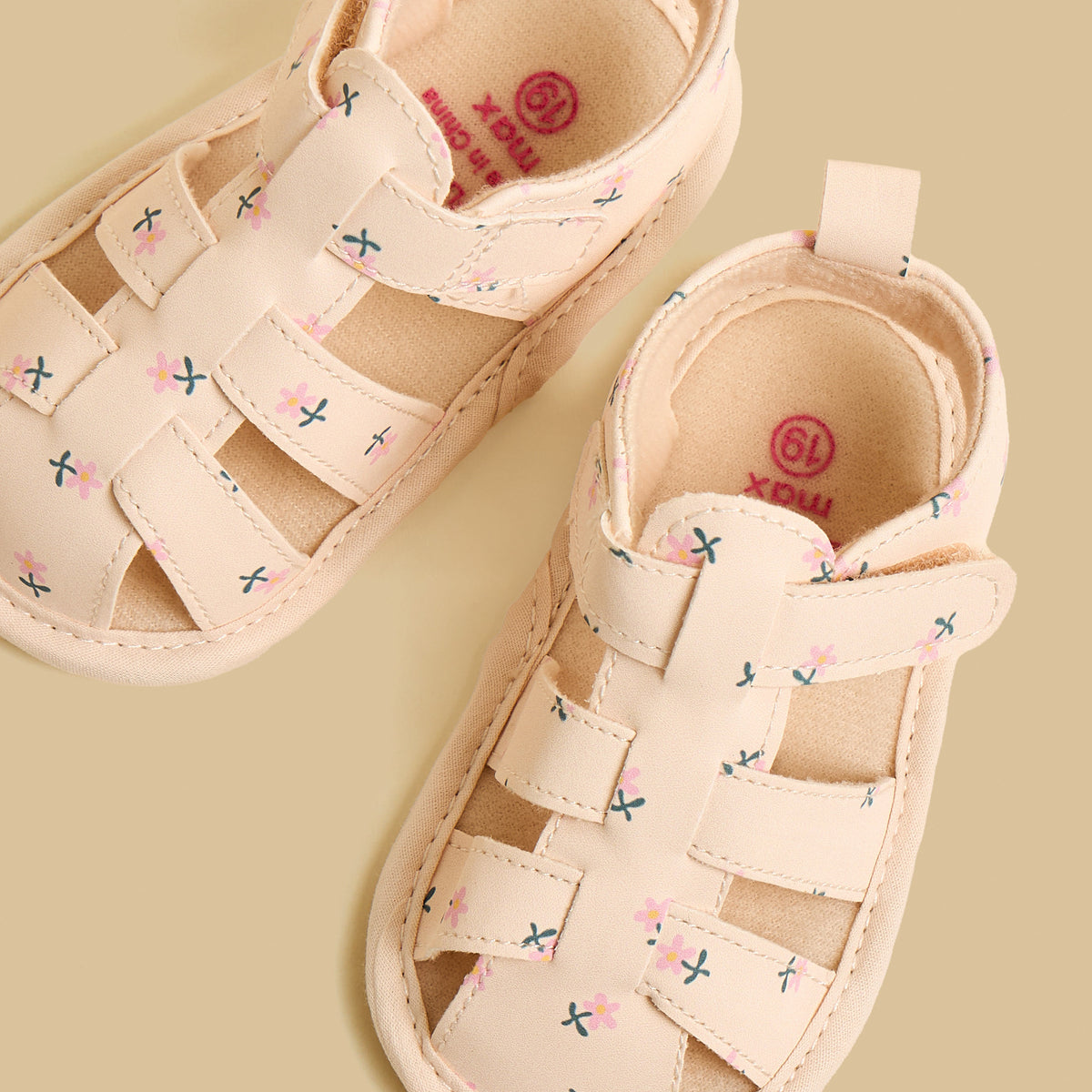 Floral Print Sandals with Hook and Loop Closure