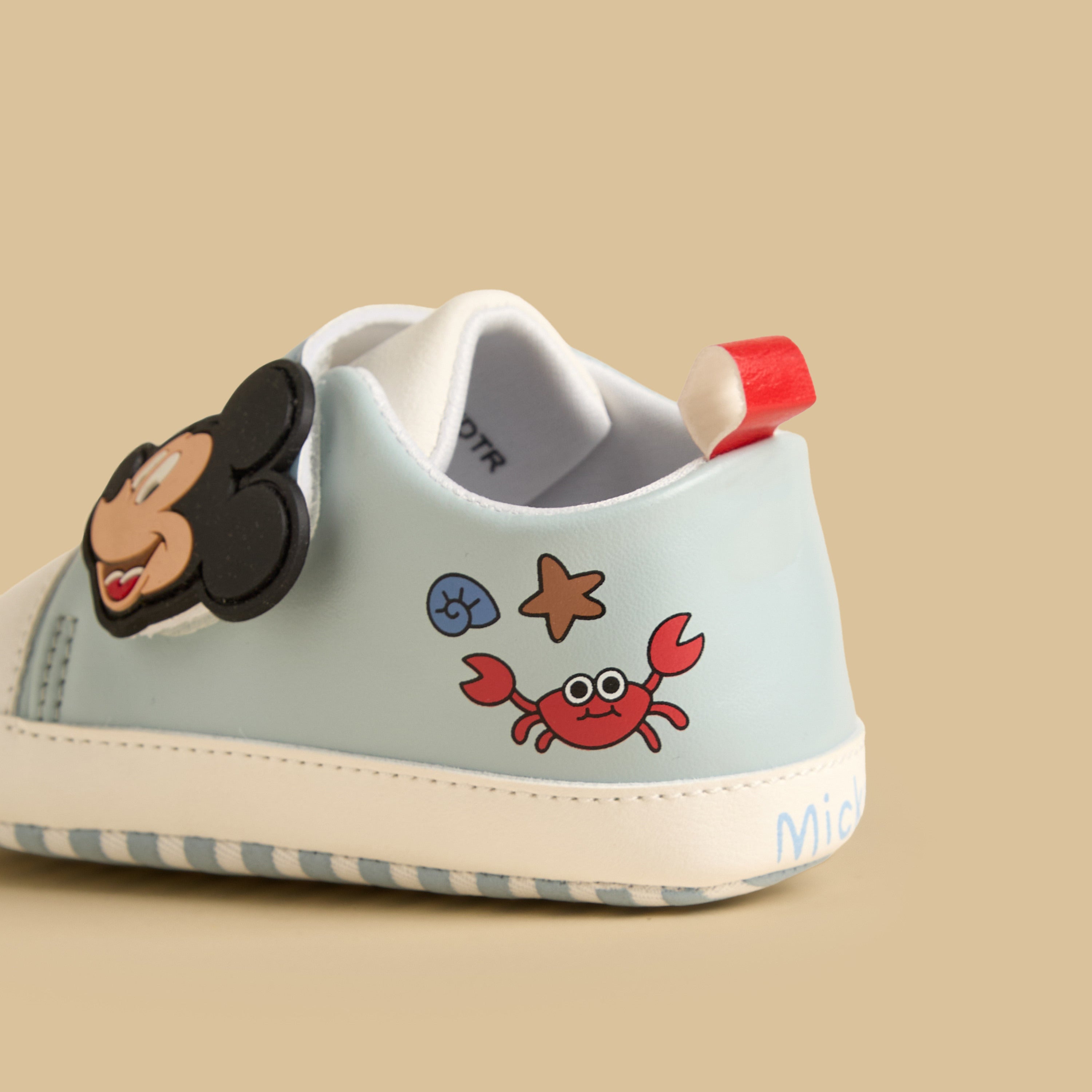 Mickey Mouse Applique Booties with Hook and Loop Closure