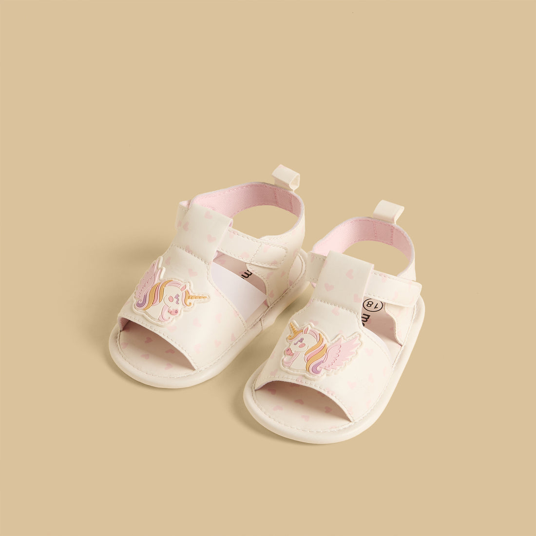 Unicorn Applique Booties with Hook and Loop Closure - White / 17