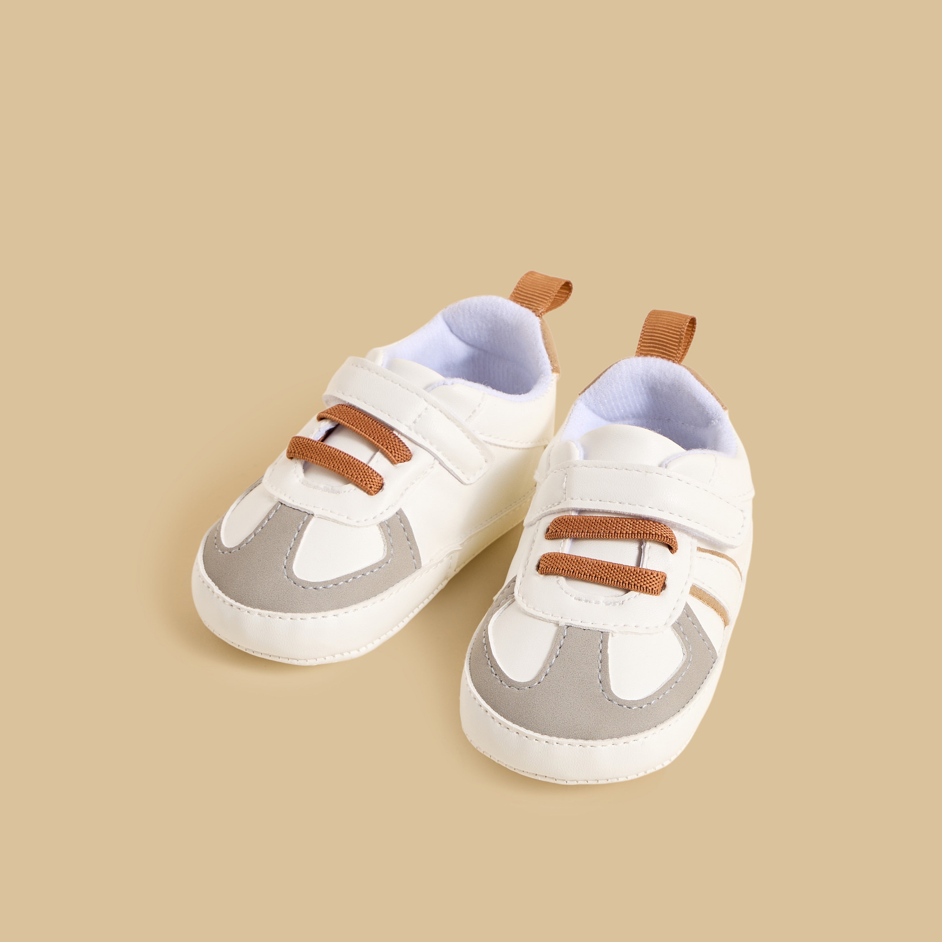 Panelled Booties with Hook and Loop Closure - White / 17