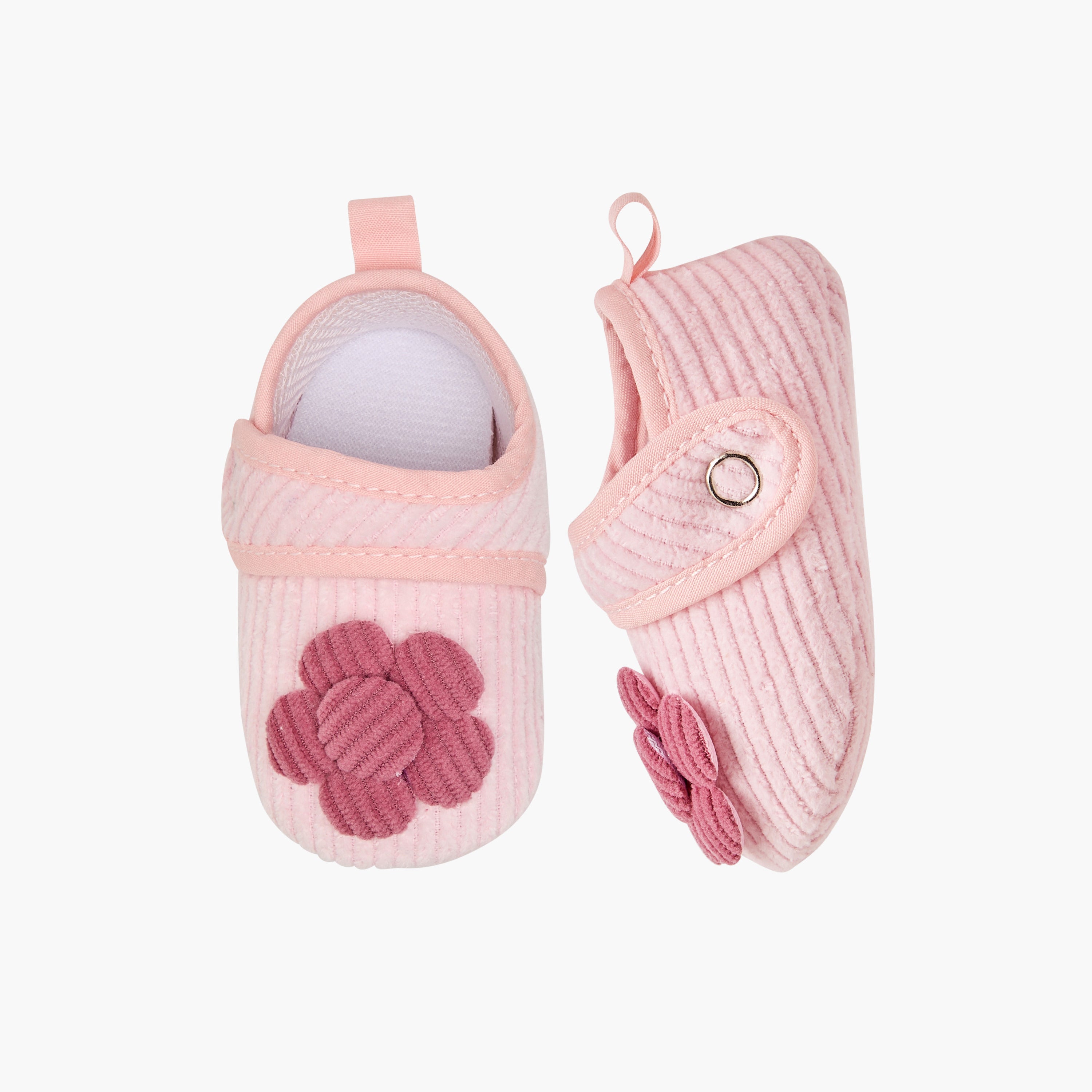 Juniors Ribbed Booties with Floral Accent and Button Closure