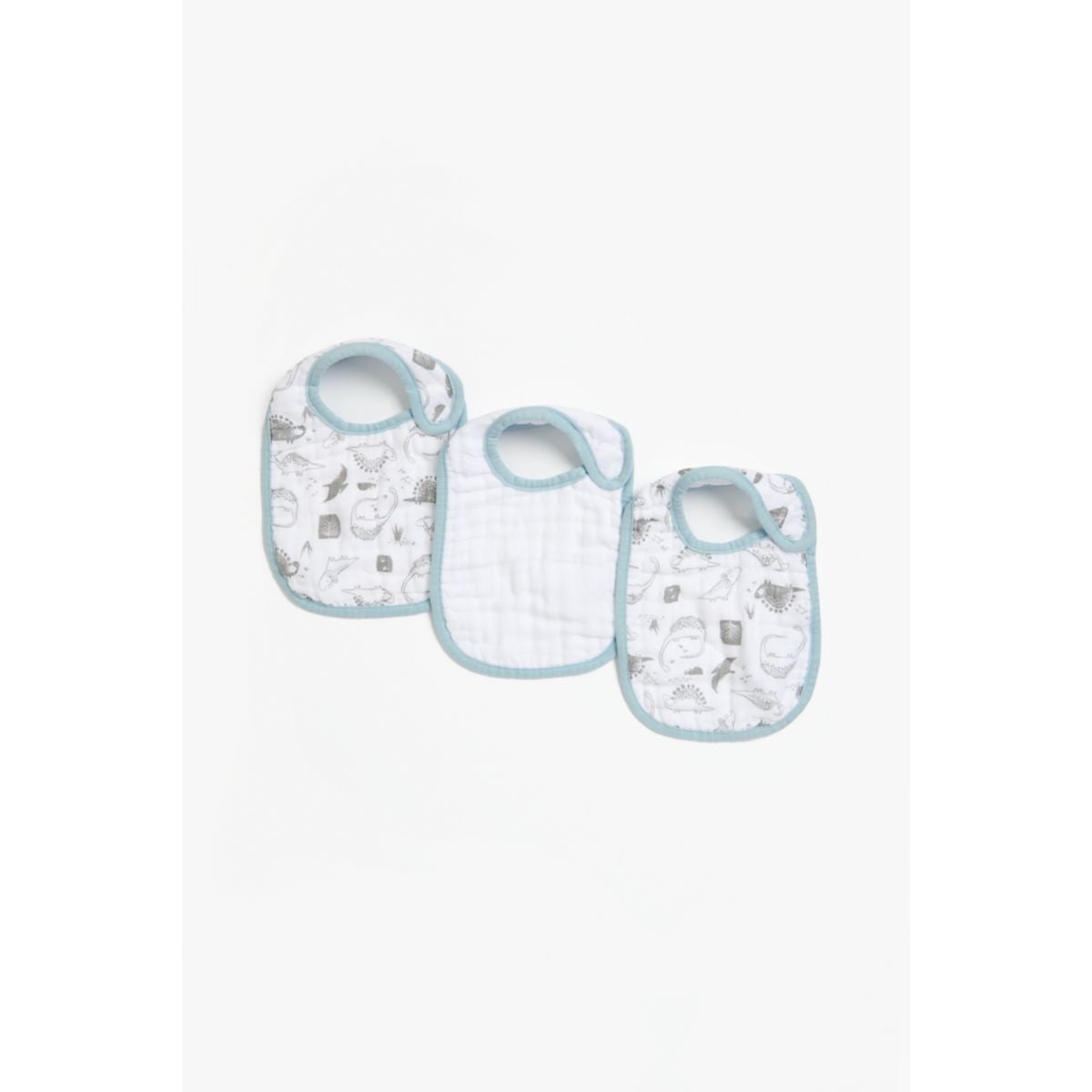 Mothercare Blue Dino Muslin Newborn Bibs - 3 Pack - Blue