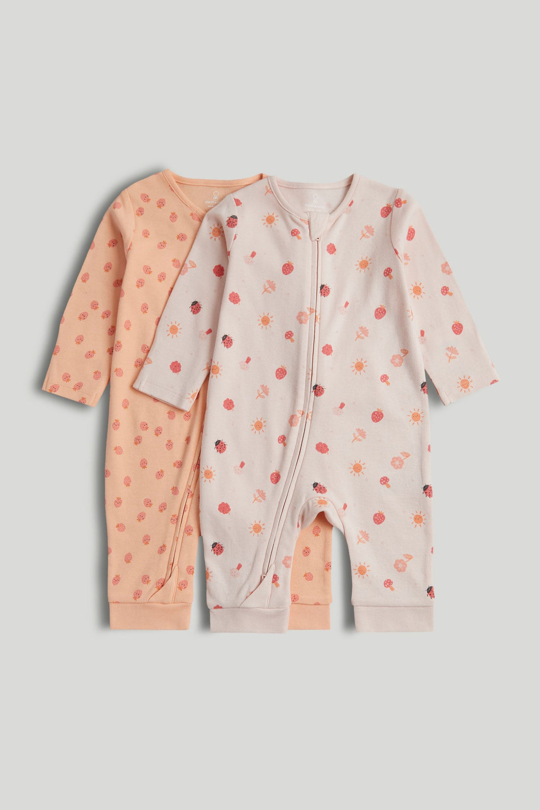 2 Pack Footless Zip-Up Sleepsuits - Light Pink / 12-18 Months