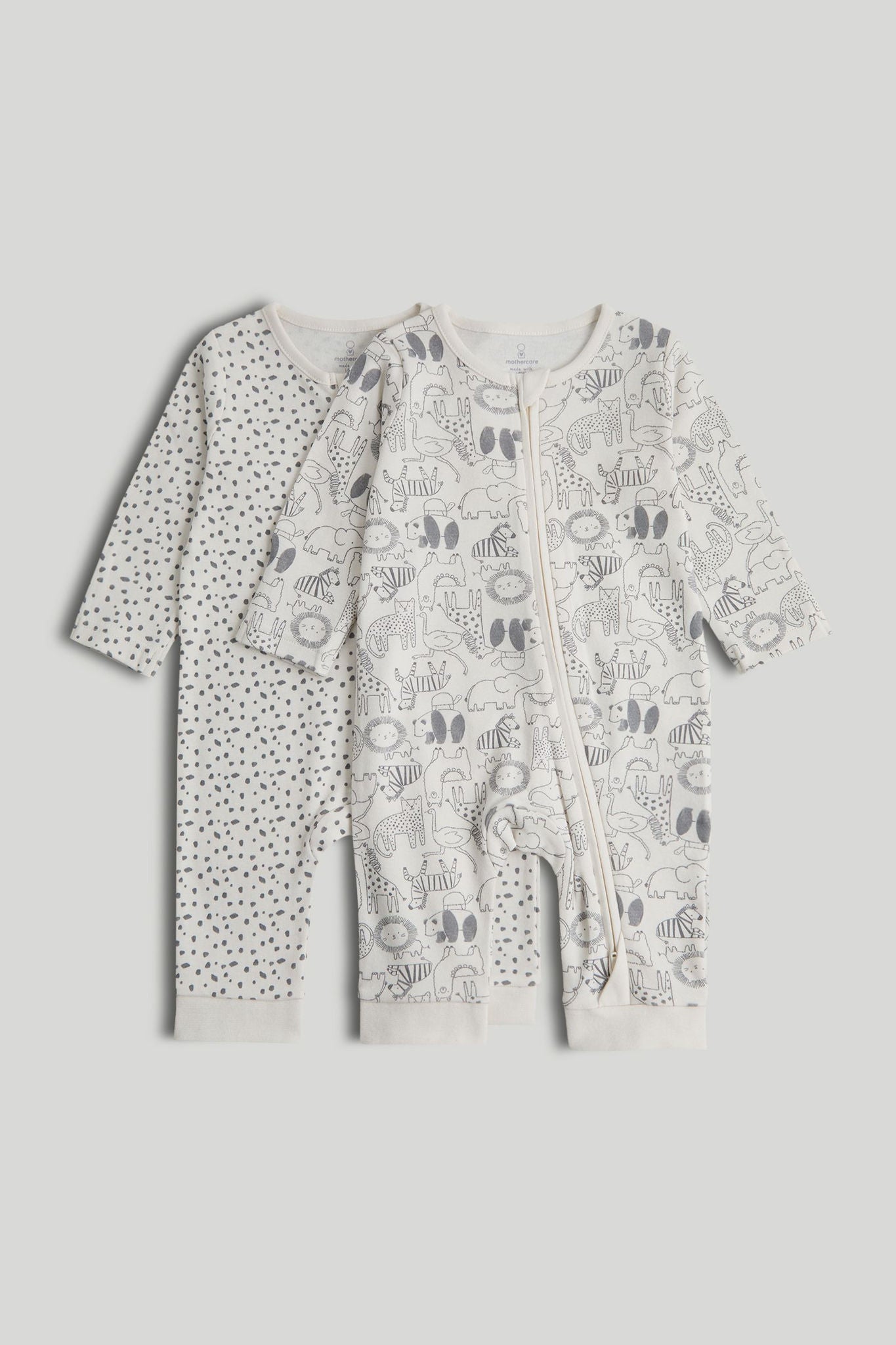 2 Pack Footless Zip-Up Sleepsuits - Cream / 12-18 Months