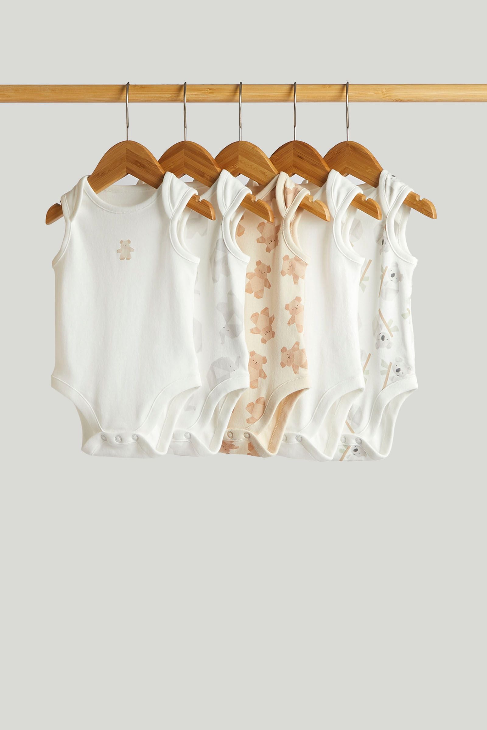 5 Pack Origami Animals Sleeveless Bodysuits - White / 12-18 Months