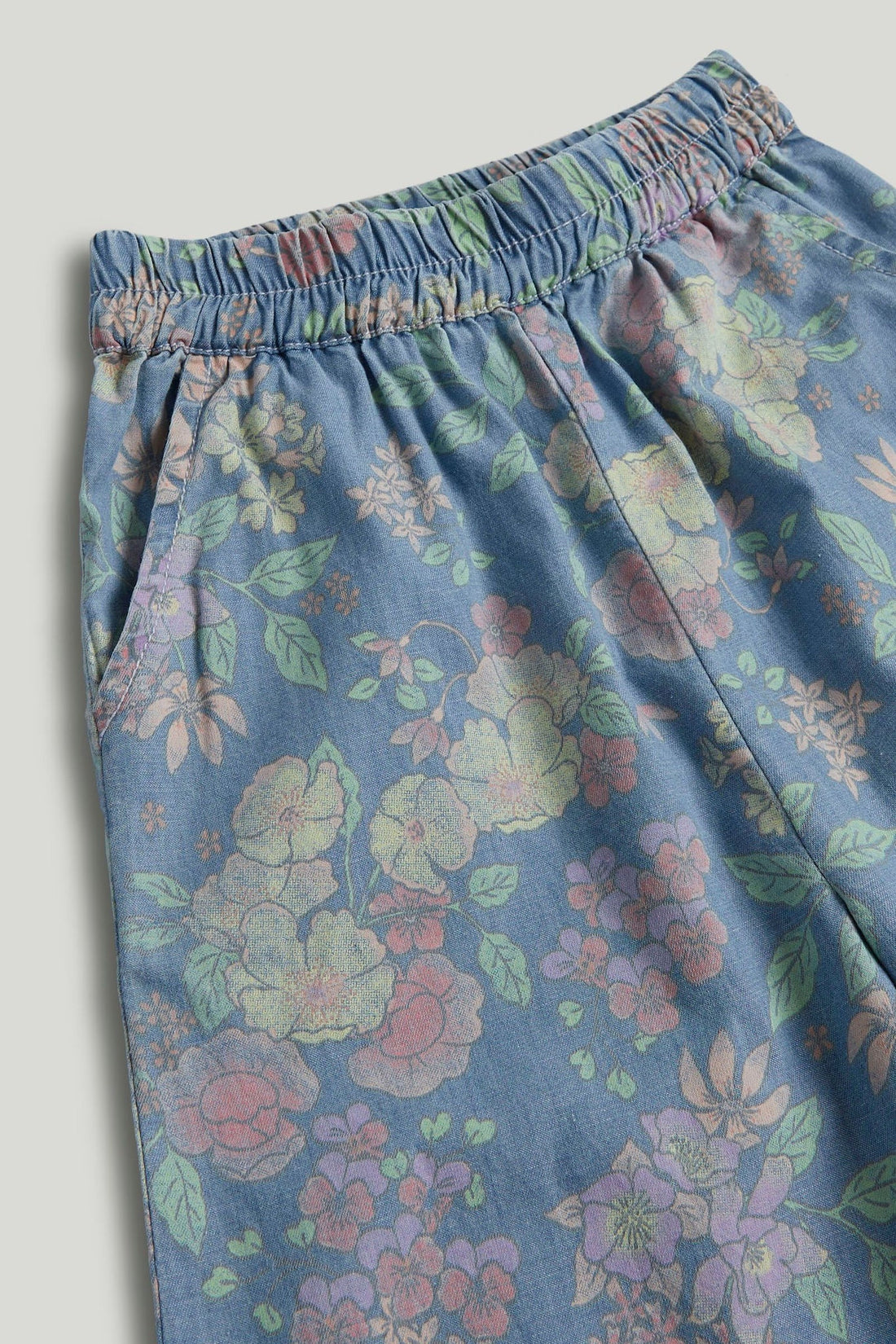 Blue Floral Barrel-Leg Denim Jeans