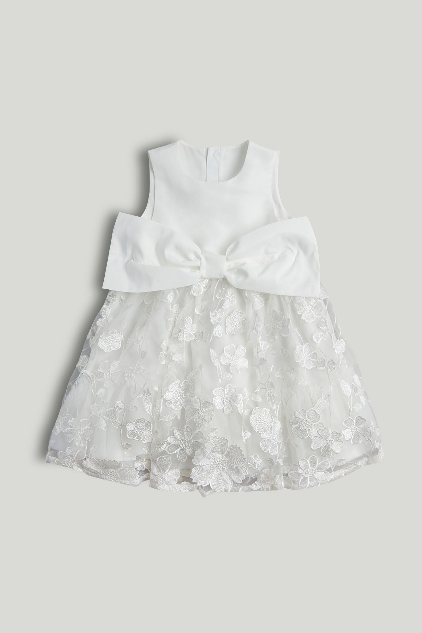 White Lace Bow Occasion Dress - Cream / 9-10 Years