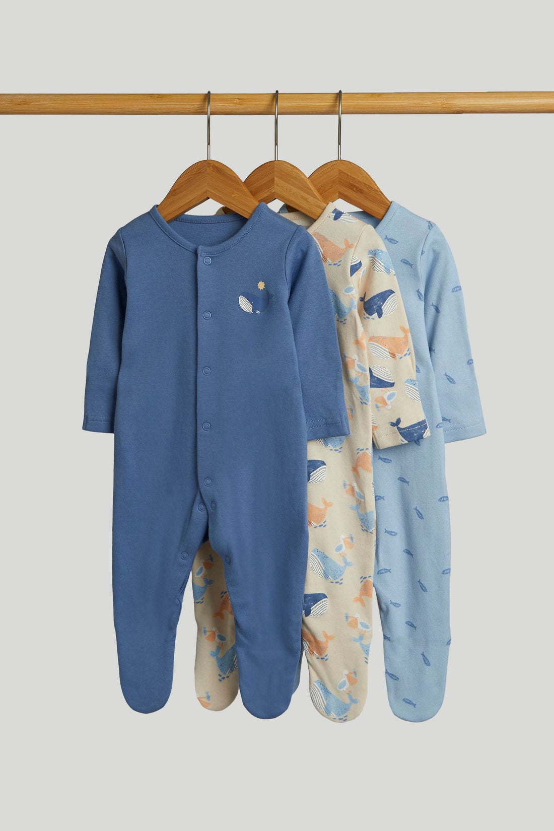 3 Pack Whale Sleepsuits - Multi / Up to 1 Month