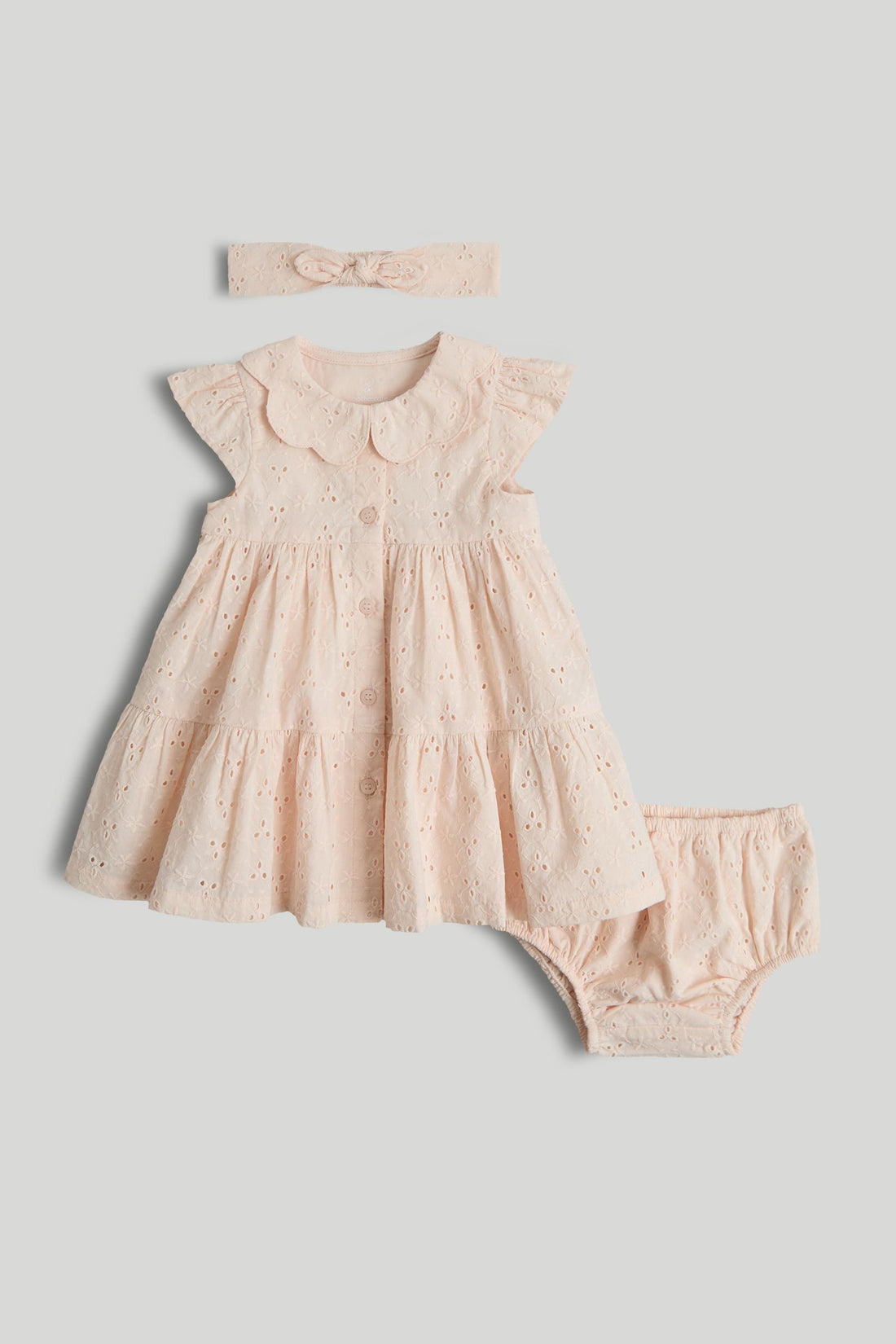 Apricot Broderie Dress, Knickers and Headband Outfit - Cream / Up to 1 Month