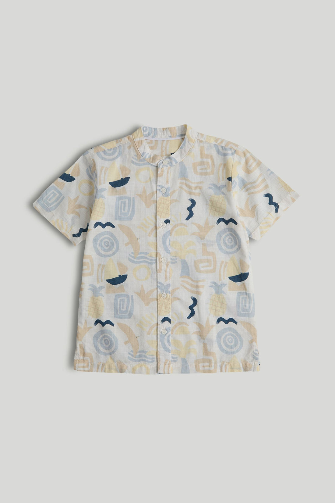 White Printed Grandad Shirt - Multi / 18-24 Months