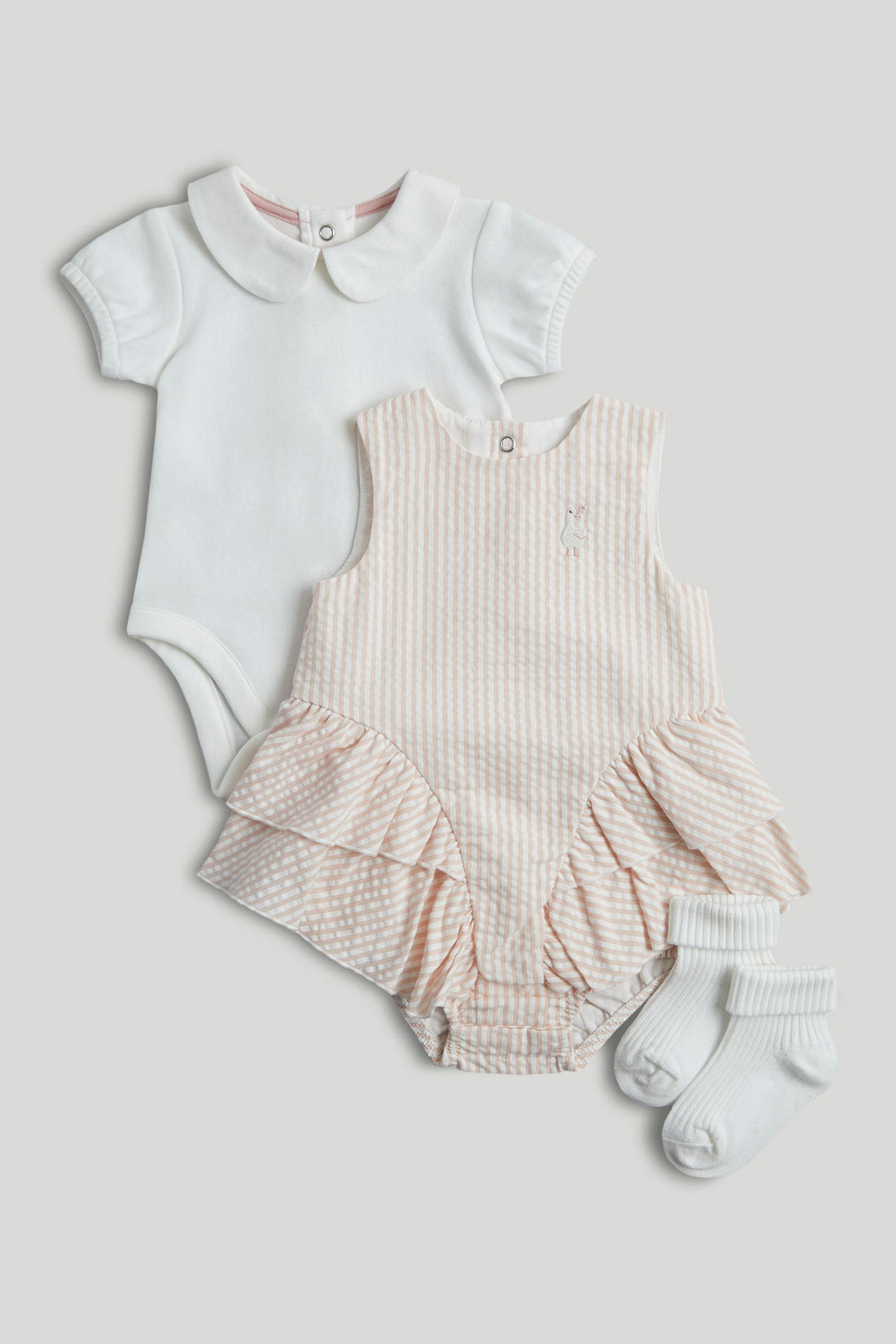 My First Bibshorts, Bodysuit and Socks Outfit - White / Up to 1 Month