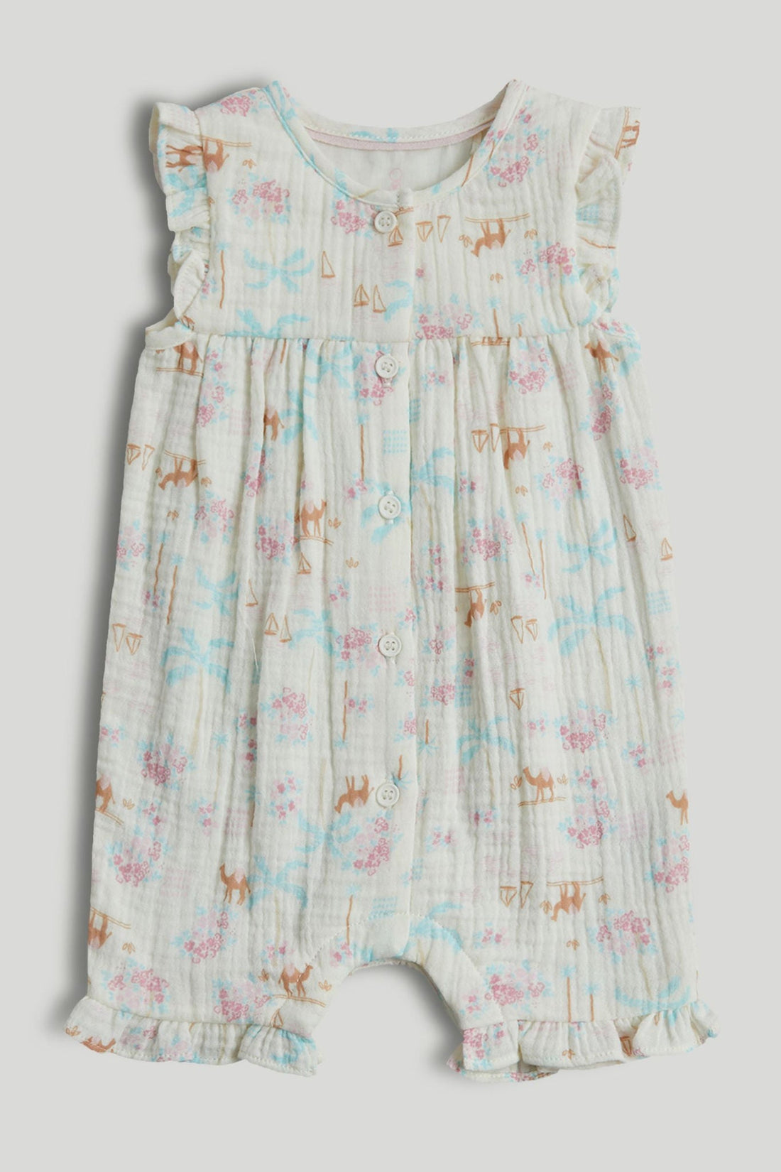 Camel Cotton Romper - Cream / 12-18 Months