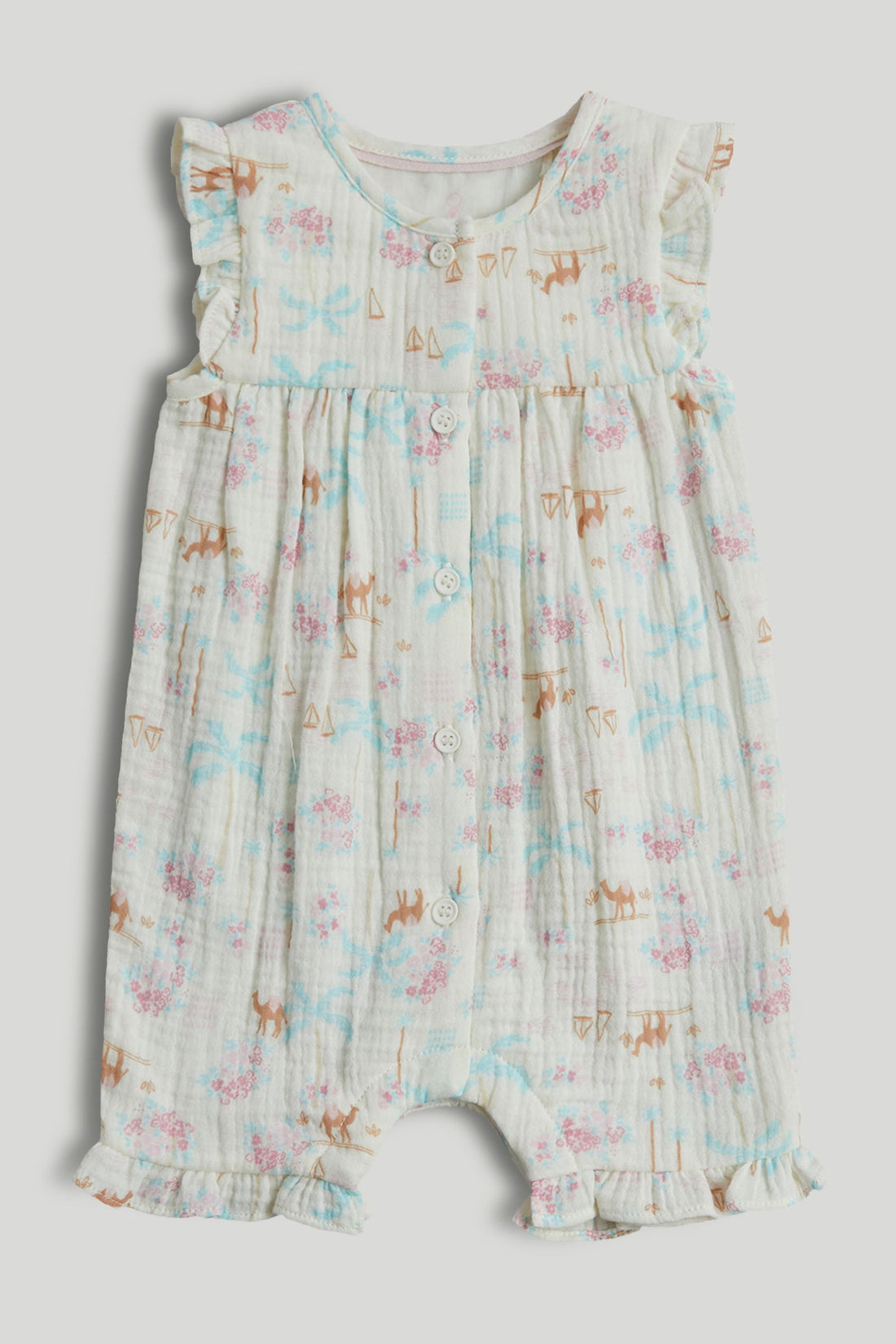 Camel Cotton Romper - Beige / 12-18 Months