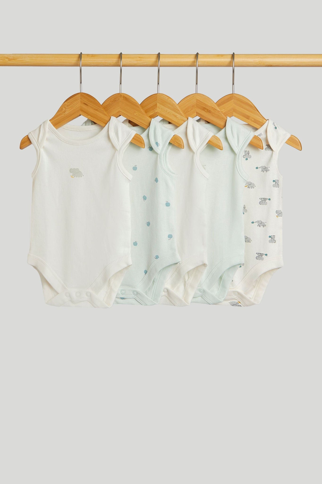 5 Pack Elephant Sleeveless Bodysuits - Light Blue / 18-24 Months