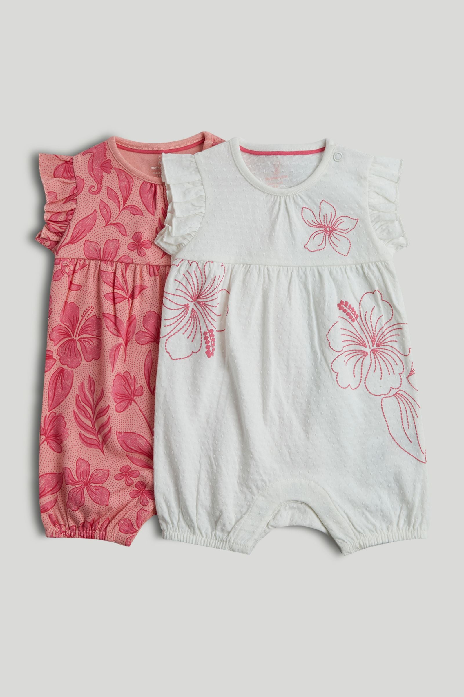 2 Pack Flower Rompers - White / Up to 1 Month