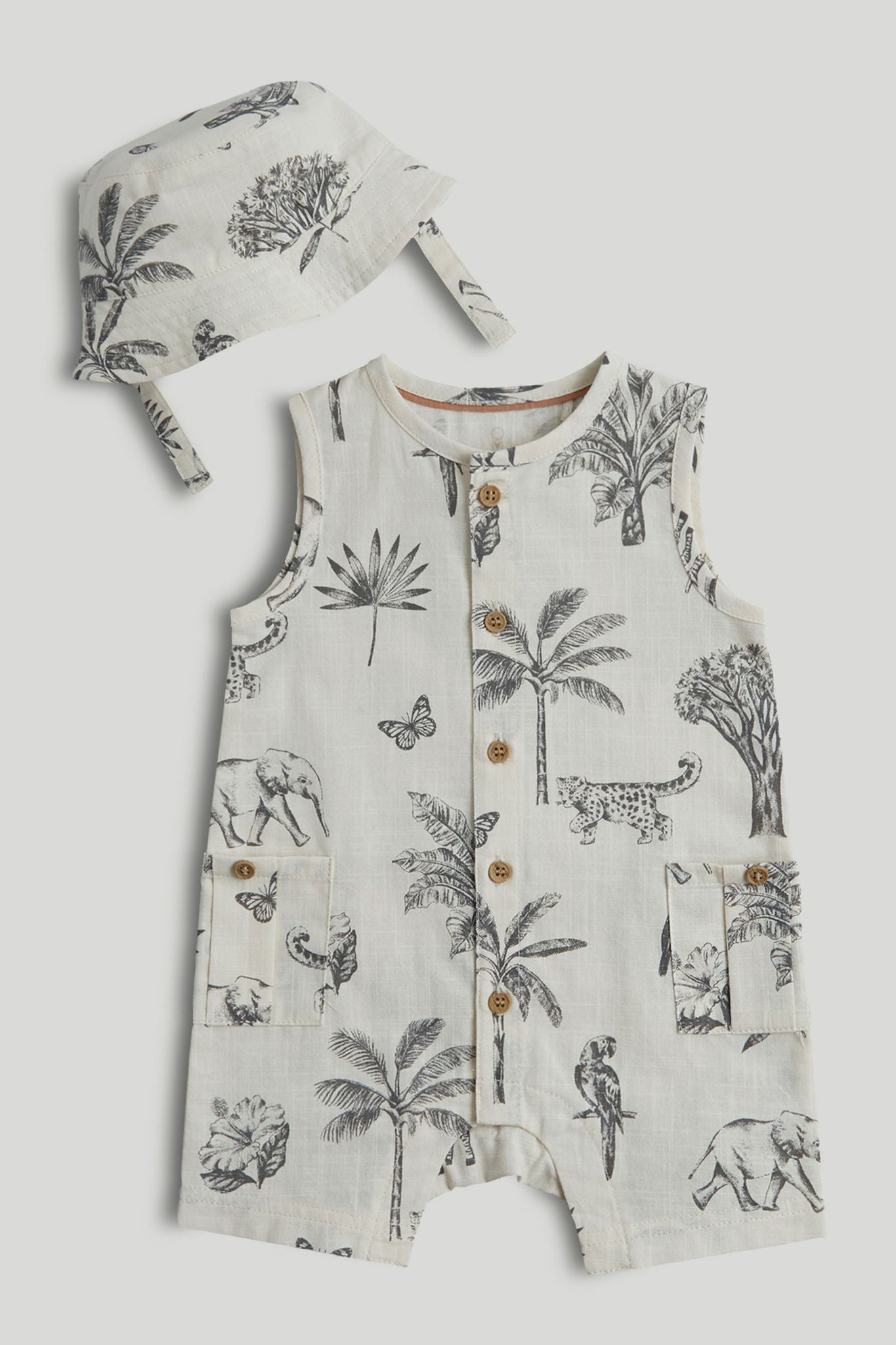Safari Romper and Hat Outfit - Cream / 12-18 Months