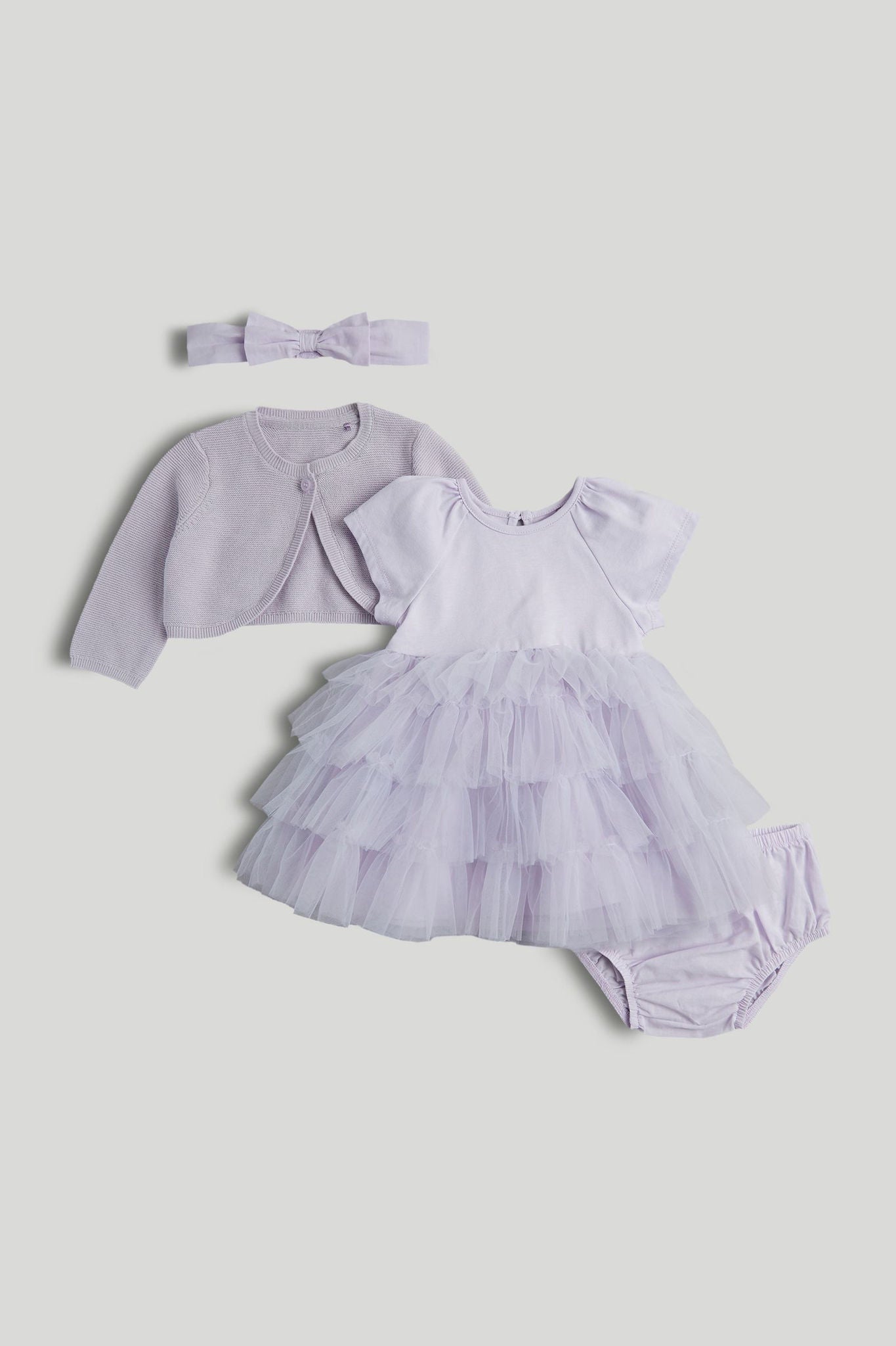 Dress, Cardigan, Knickers and Headband Outfit - Light Purple / 12-18 Months