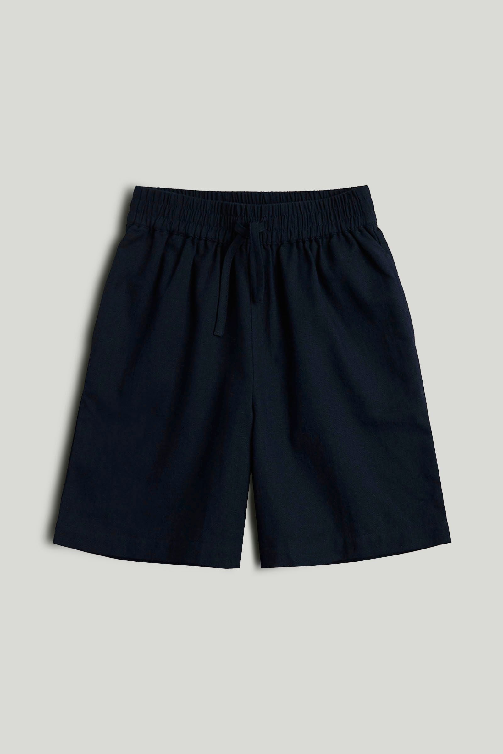 Navy Linen Blend Shorts - Blue / 9-10 Years