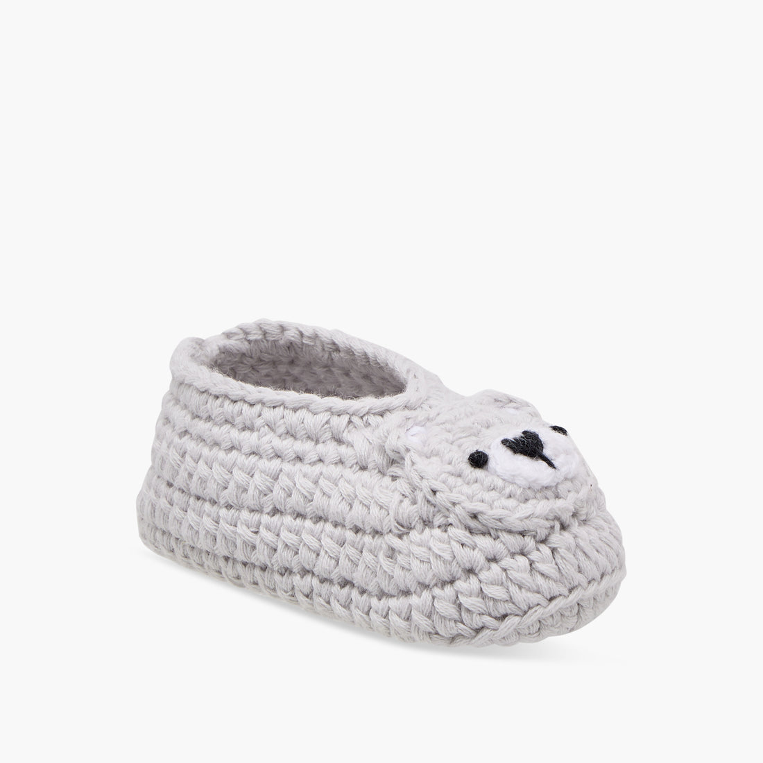 Juniors Crochet Textured Slip-On Booties with Bear Face Detail