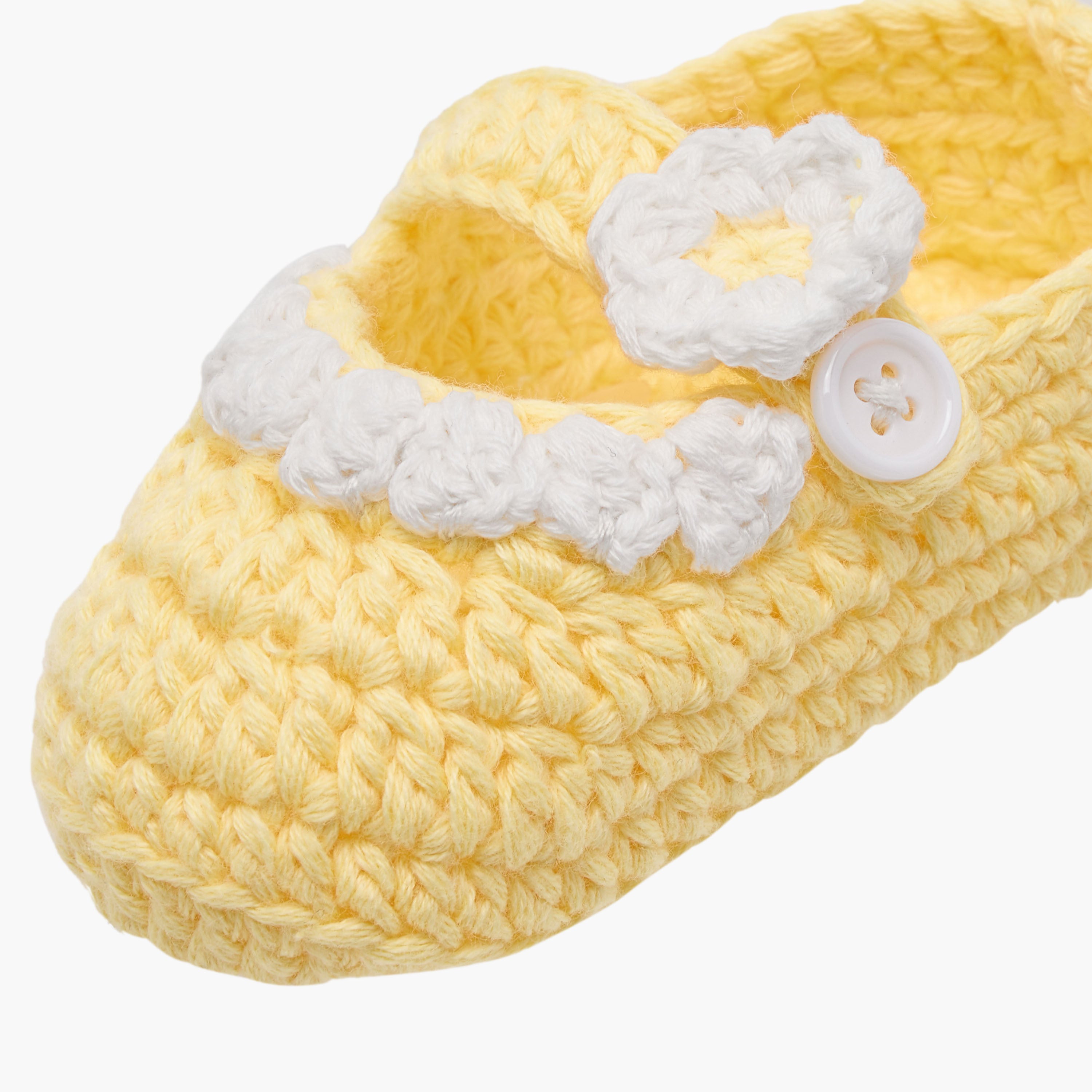 Juniors Crochet Textured Booties with Button Closure