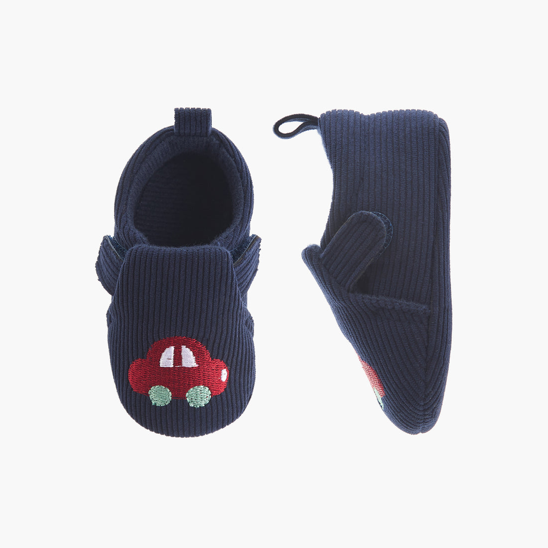 Juniors Booties with Hook and Loop Closure, Car Embroidery - Blue / 0-6 mths