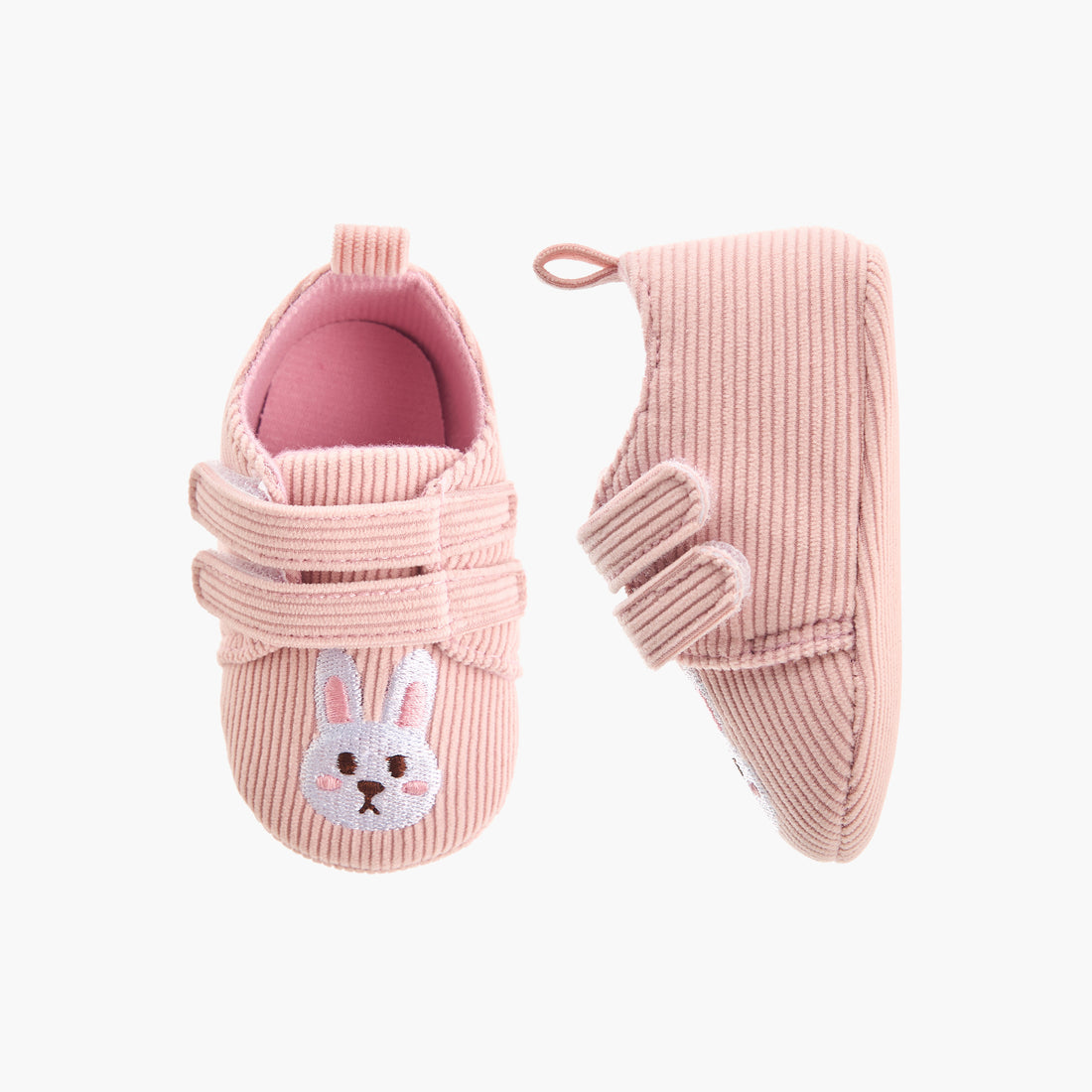 Juniors Booties with Hook and Loop Closure, Bunny Embroidery - Pink / 0-6 mths