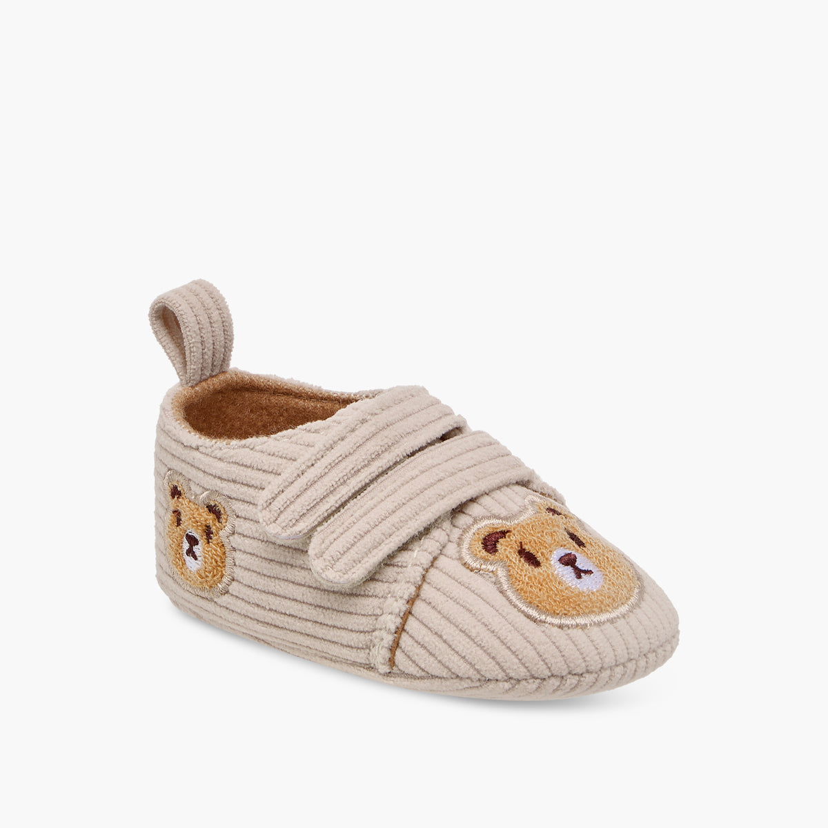 Juniors Bear Applique Corduroy Booties with Hook and Loop Closure