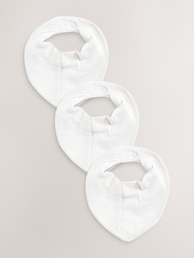 White Muslin Baby Dribble Bibs 3 Pack