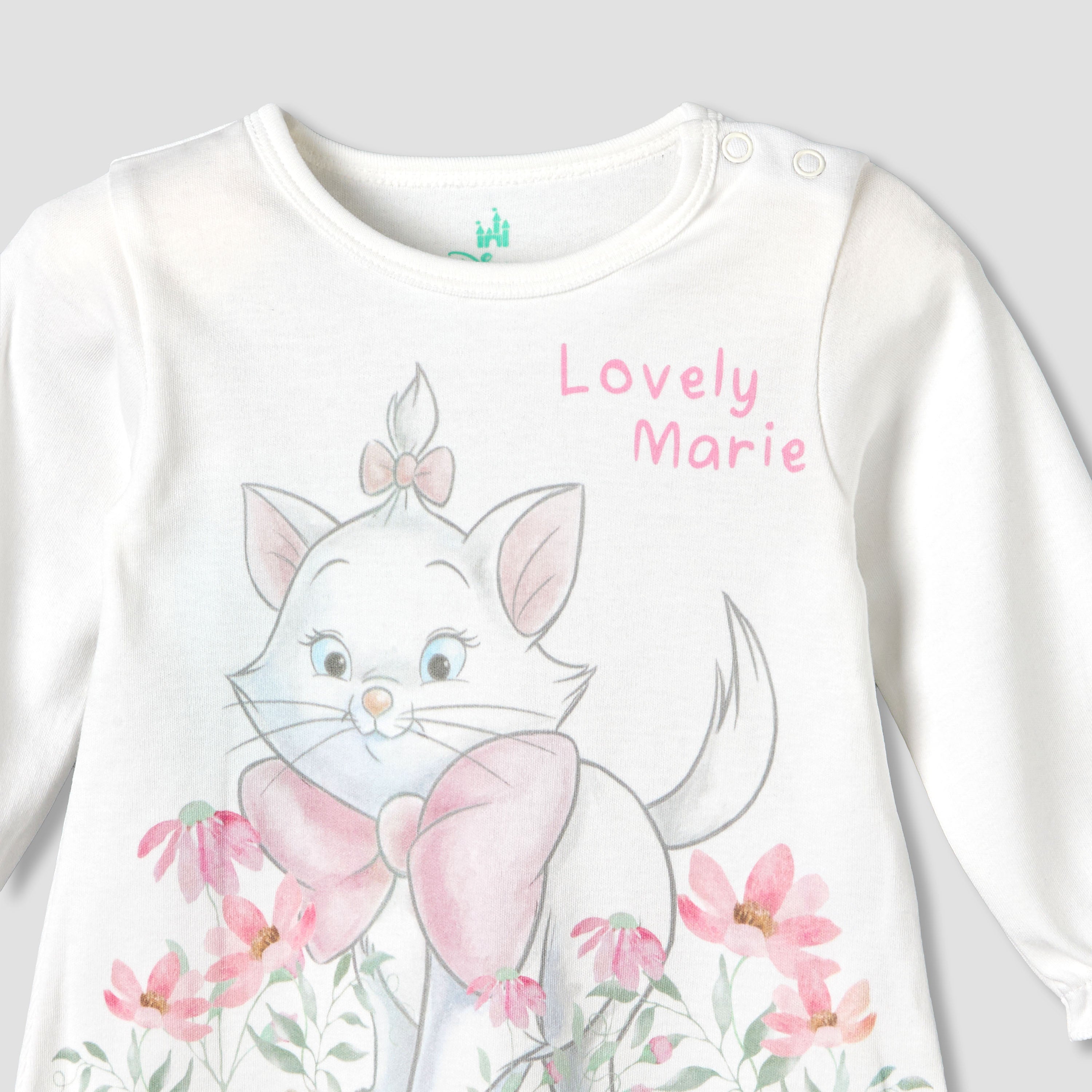 Disney Cotton Round Neck Long Sleeves Pyjama Set with Marie Print